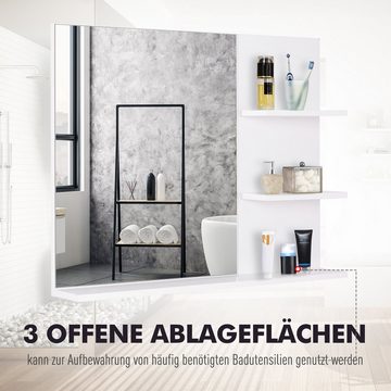 Kleankin Spiegel Wandspiegel, Badspiegel mit 3 Ablagen Wandspiegel Spiegelregal Badezimmer MDF Weiß