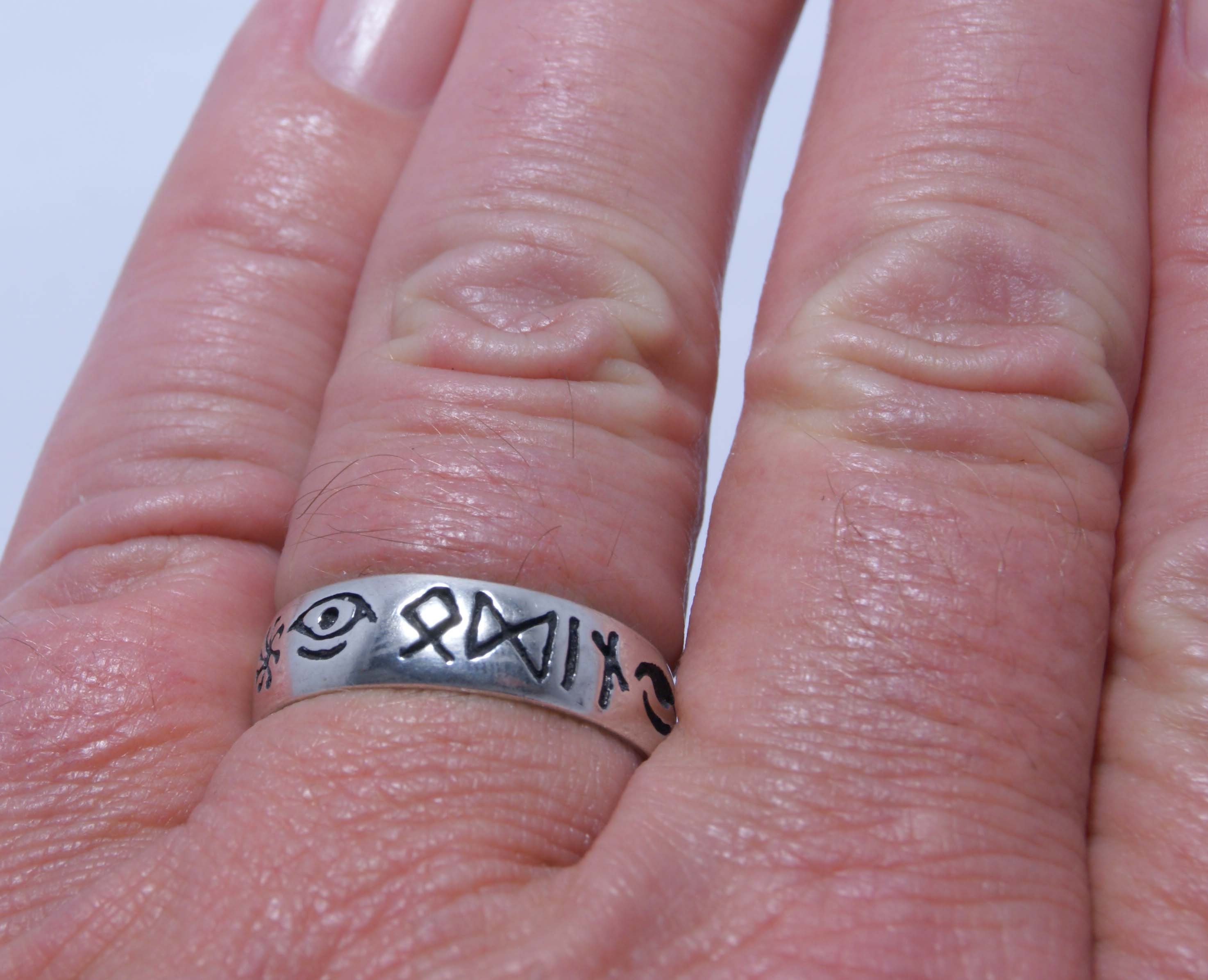 of 52-76 Kiss Fingerring Silberring Runen Gott Odin, Auge Ring Sonne Leather Gr.