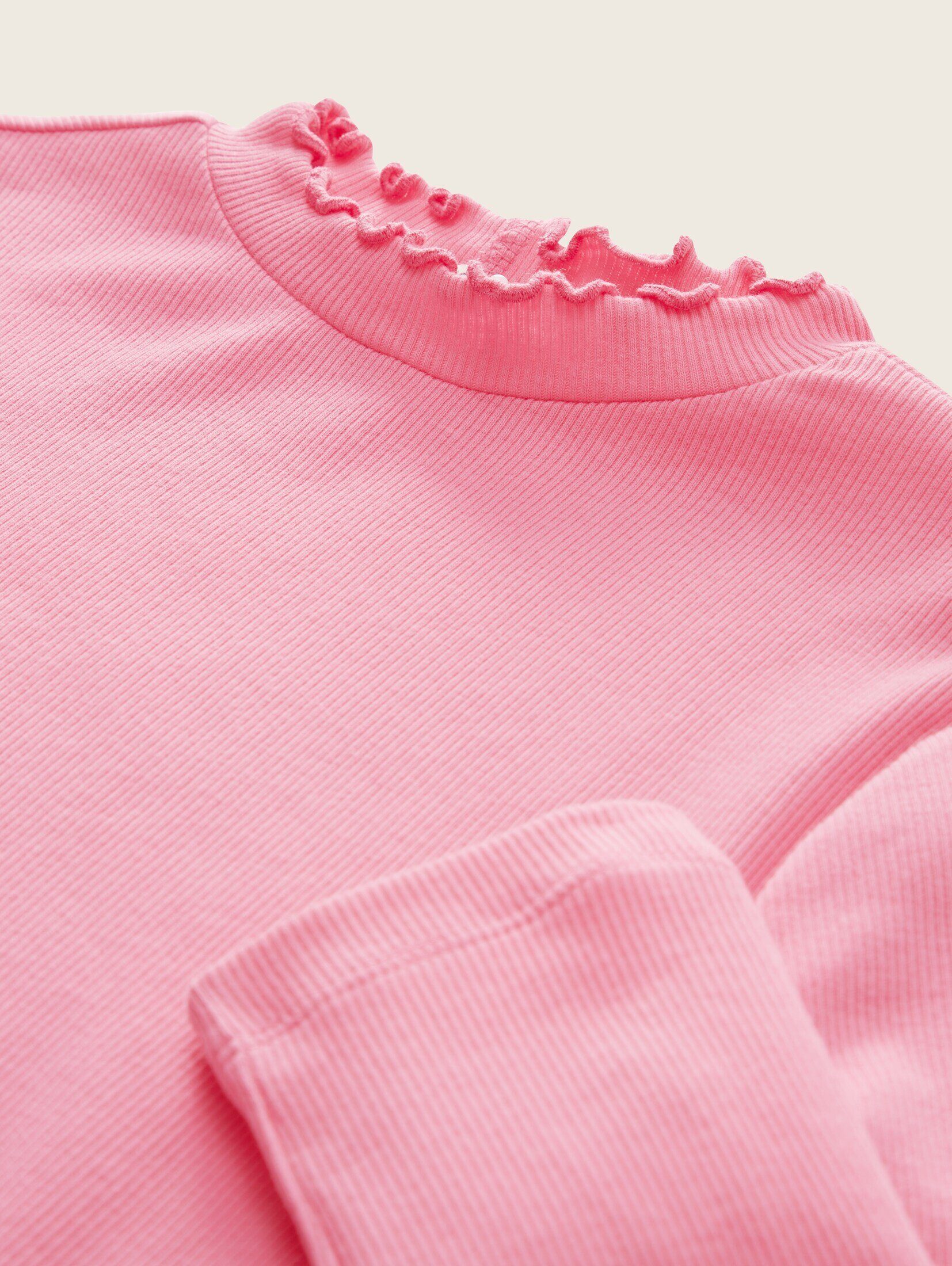TOM TAILOR T-Shirt Bio-Baumwolle sunrise Langarmshirt Cropped mit pink