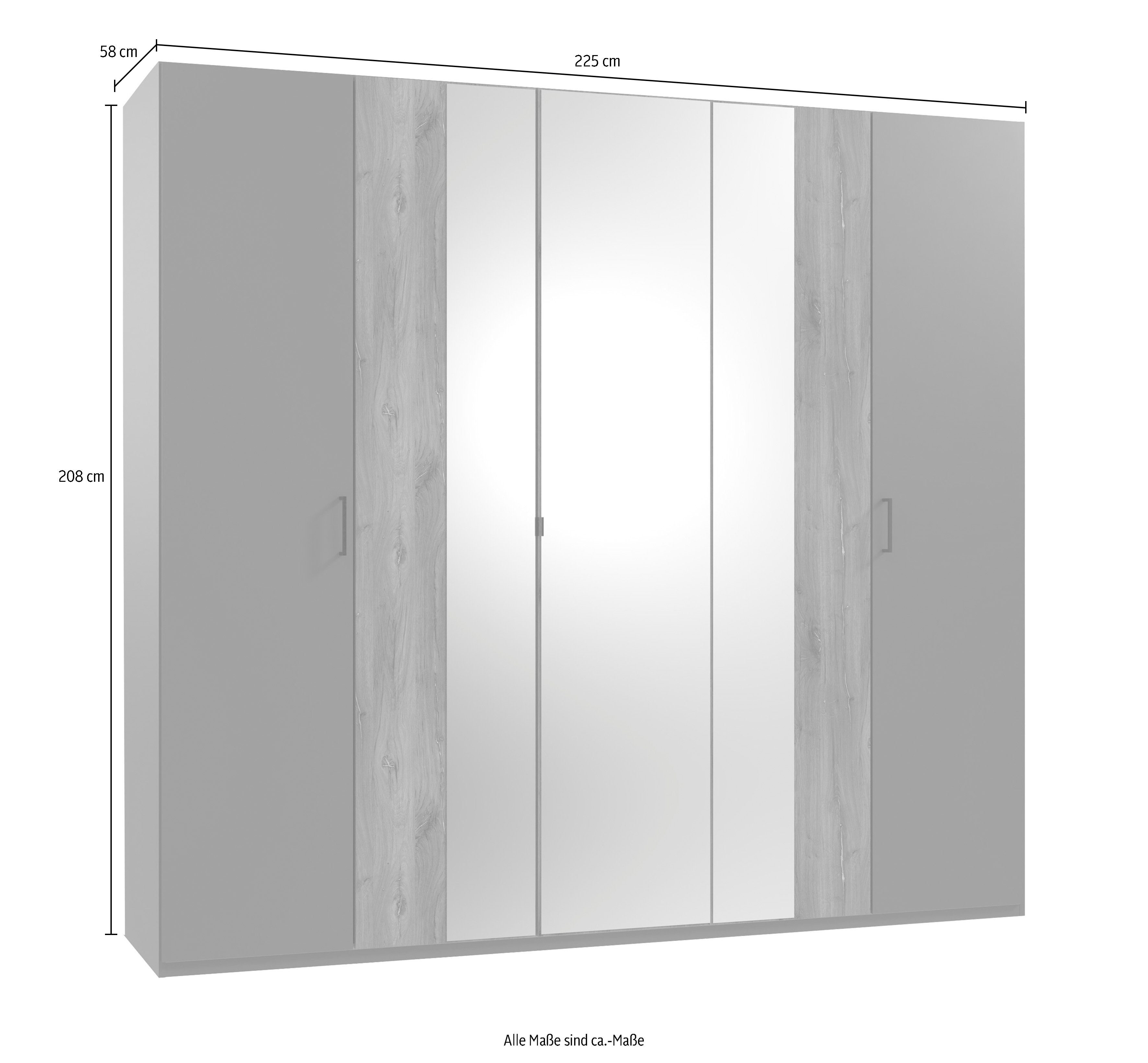 | Spiegeltüren, Graphit mit Nachbildung Wimex Eiche Drehtürenschrank Graphit/ breit 225cm Flagstaff Kreta