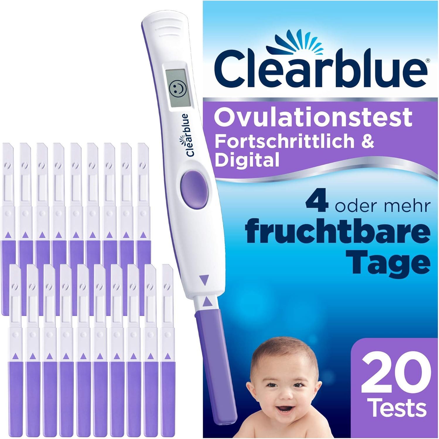 Clearblue Ovulationstest Fortschrittlich & Digital (testet 2 Hormone), Kinderwunsch, 20 tlg.