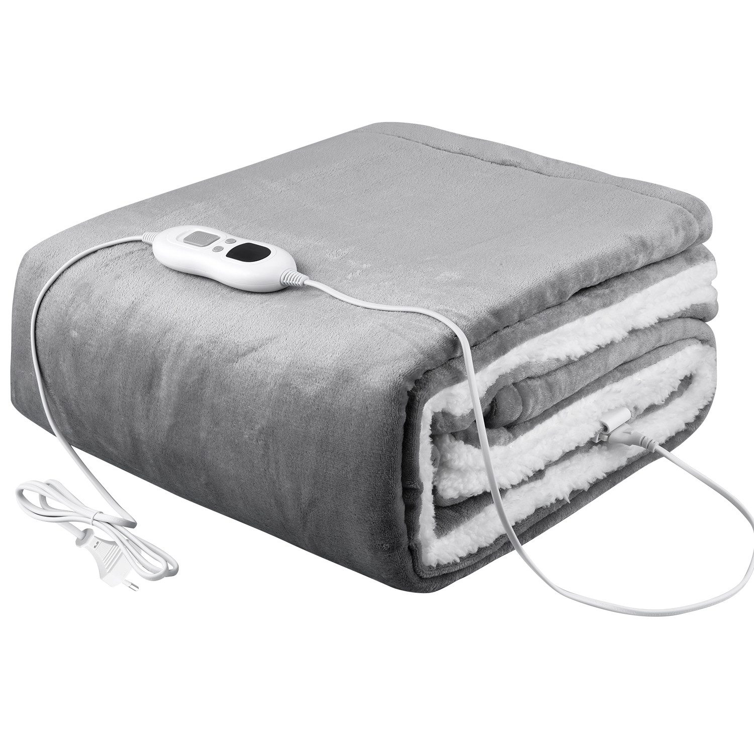 CkeyiN Heizdecke 180×130cm, 6 Temperaturstufe, 1-9H Timer Auto-Aus maschinenwaschbar, Weiches Flanell-Sherpa, Vollkörperwärmung 86-122°F Wärmedecke mit abschaltautomatik