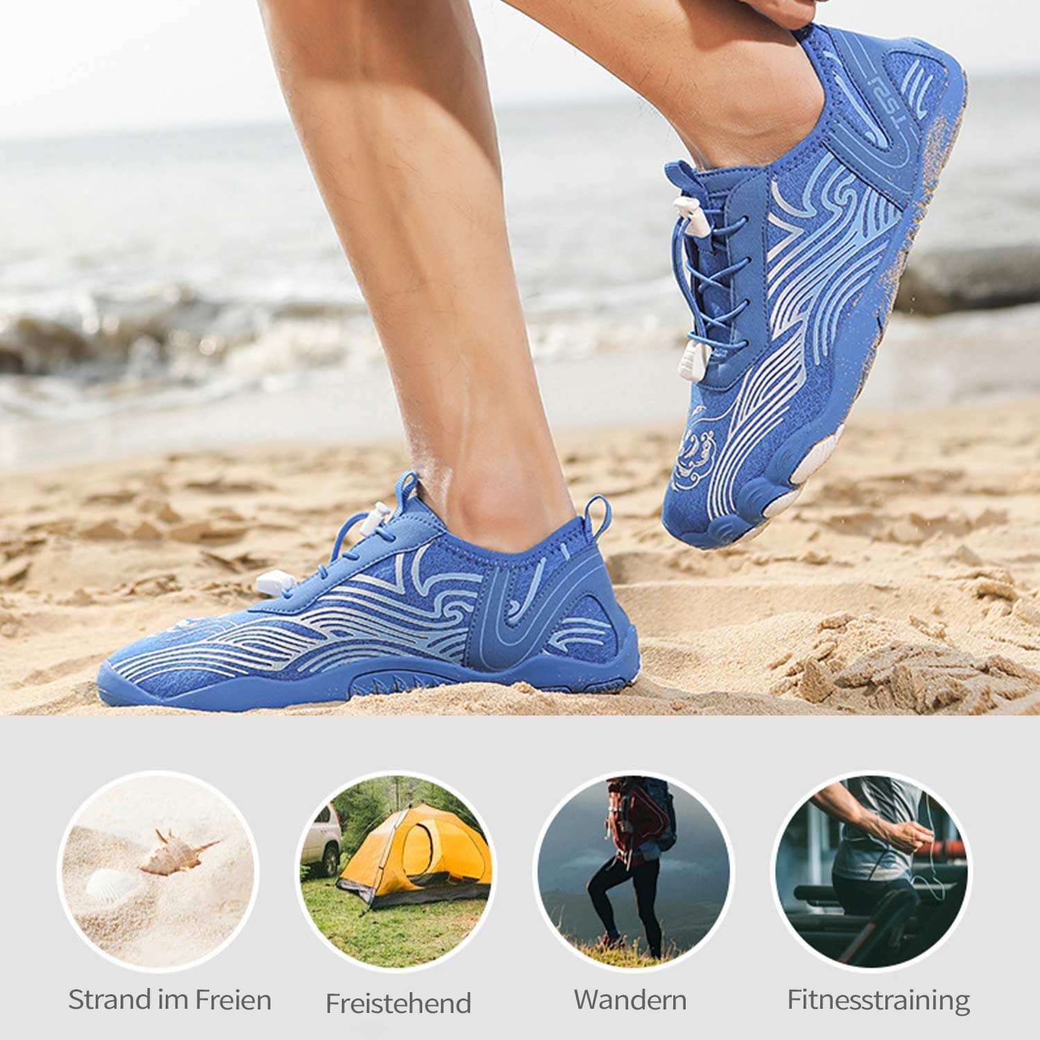 Refttenw Unisex Zehenschuhe SchnellTrocknend Wasserschuhe Surfschuhe Aquaschuhe Barfußschuh Weich Leicht Atmungsaktiv Rutschfeste Badeschuh