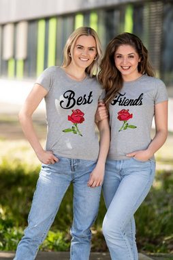 Couples Shop T-Shirt Best Friends BFF Rose Damen T-Shirt Freunde Set mit trendigem Frontprint