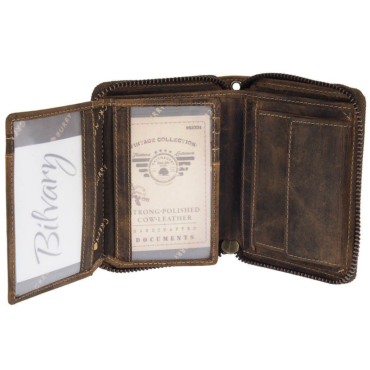 Leder Greenburry Reißverschluss Kette Vintage RFID Geldbörse Geldbörse BV-821A-25 mit