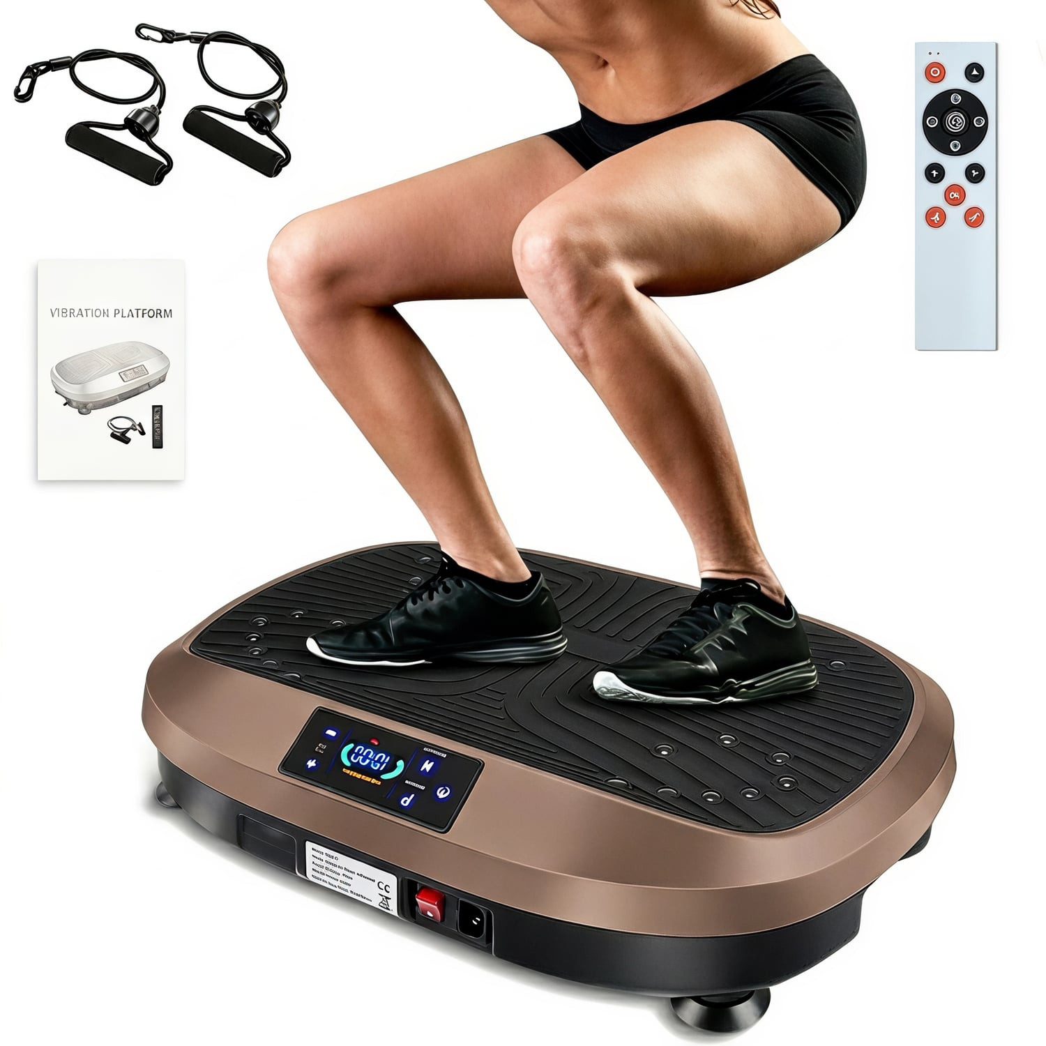 kehot Vibrationsplatte Vibrationsplatte für Homefitness mit Trainingsbändern, Fernbedienung, 200 W, 120 Intensitätsstufen, 6 Programme für tägliche Bewegung und Ganzkörpertraining zuhause