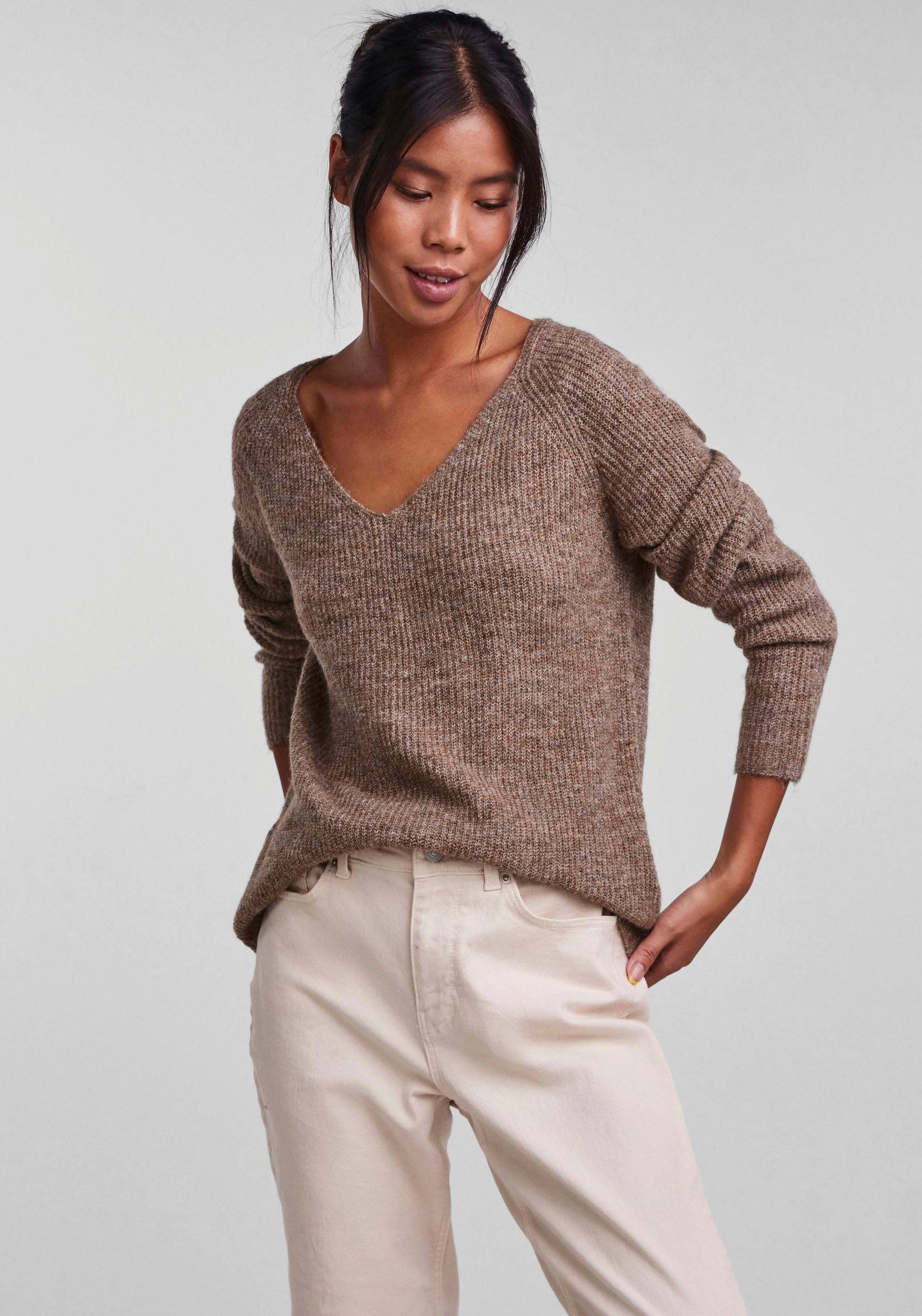 pieces V-Ausschnitt-Pullover PCELLEN LS V-NECK KNIT günstig online kaufen