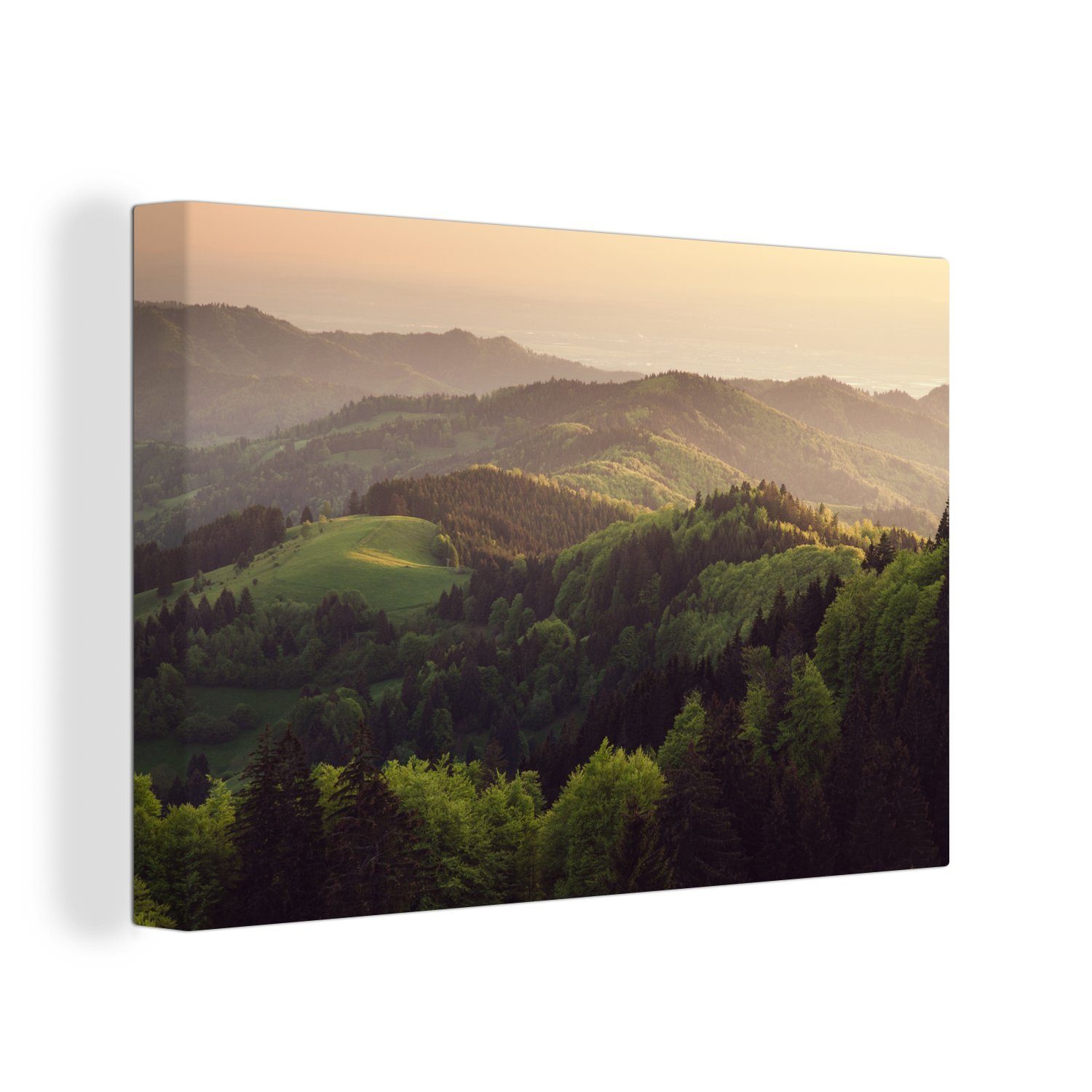 Europa, Leinwandbild 120x80 St), Sonnenuntergang OneMillionCanvasses® (1 Schwarzwald großes, Wandbild deutschen Gemälde, im Wohnbereiche, für cm XXL, in alle