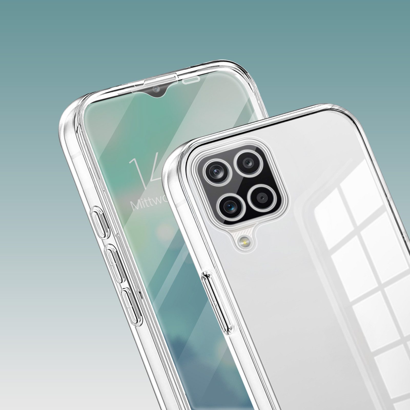 Tec-Expert Handyhülle 360 Grad Hülle für Samsung Galaxy A12 6.5 Zoll, 6.5", Rundum Schutz Cover Case Hülle Transparent