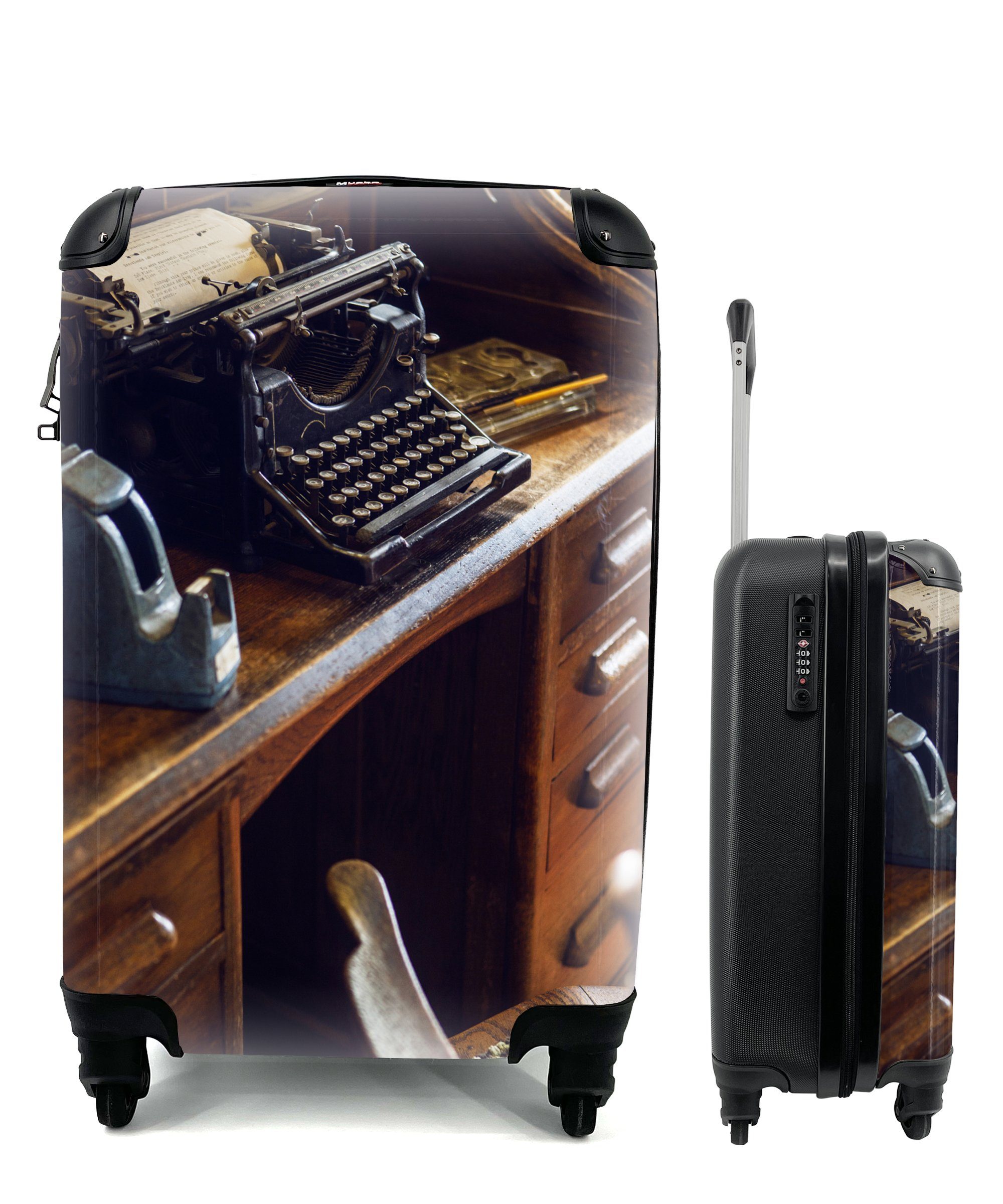 MuchoWow Handgepäckkoffer Schreibmaschine - Vintage - Antike, 4 Rollen, Reisetasche mit rollen, Handgepäck für Ferien, Trolley, Reisekoffer