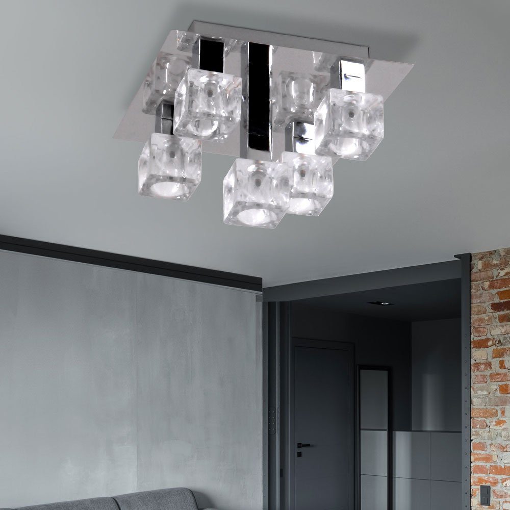 etc-shop LED Deckenleuchte, Leuchtmittel inklusive, Spots 5 flammig Glaswürfel Deckenlampe Wohnzimmerleuchte Küchenlampe