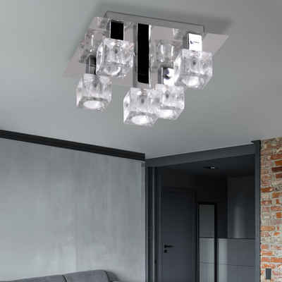 etc-shop LED Deckenleuchte, Leuchtmittel inklusive, Deckenlampe 5 flammig Wohnzimmerleuchte Küchenlampe, Glaswürfel Spots