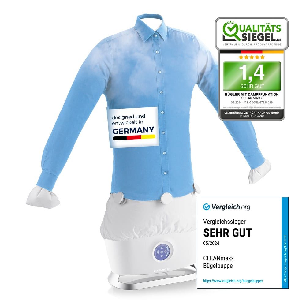 CLEANmaxx Bügelsystem automatischer Hemdenbügler mit Dampffunktion, 1800 W, Innovativer Bügler für Hemden & Blusen, Bügelautomat Bügelpuppe