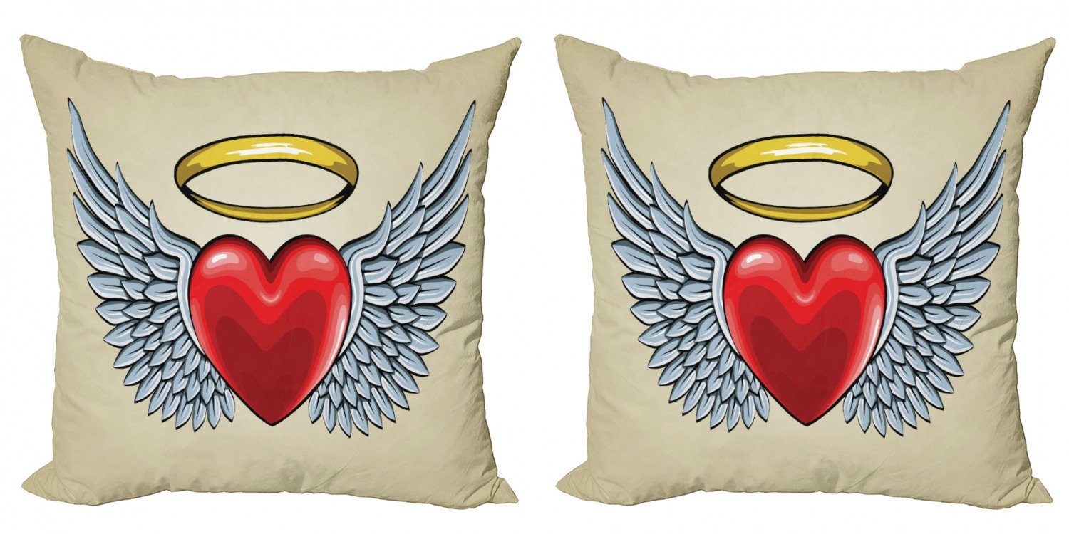 Kissenbezüge Modern Accent Doppelseitiger Digitaldruck, Abakuhaus (2 Stück), angel Wings Doodle Herz mit Liebe