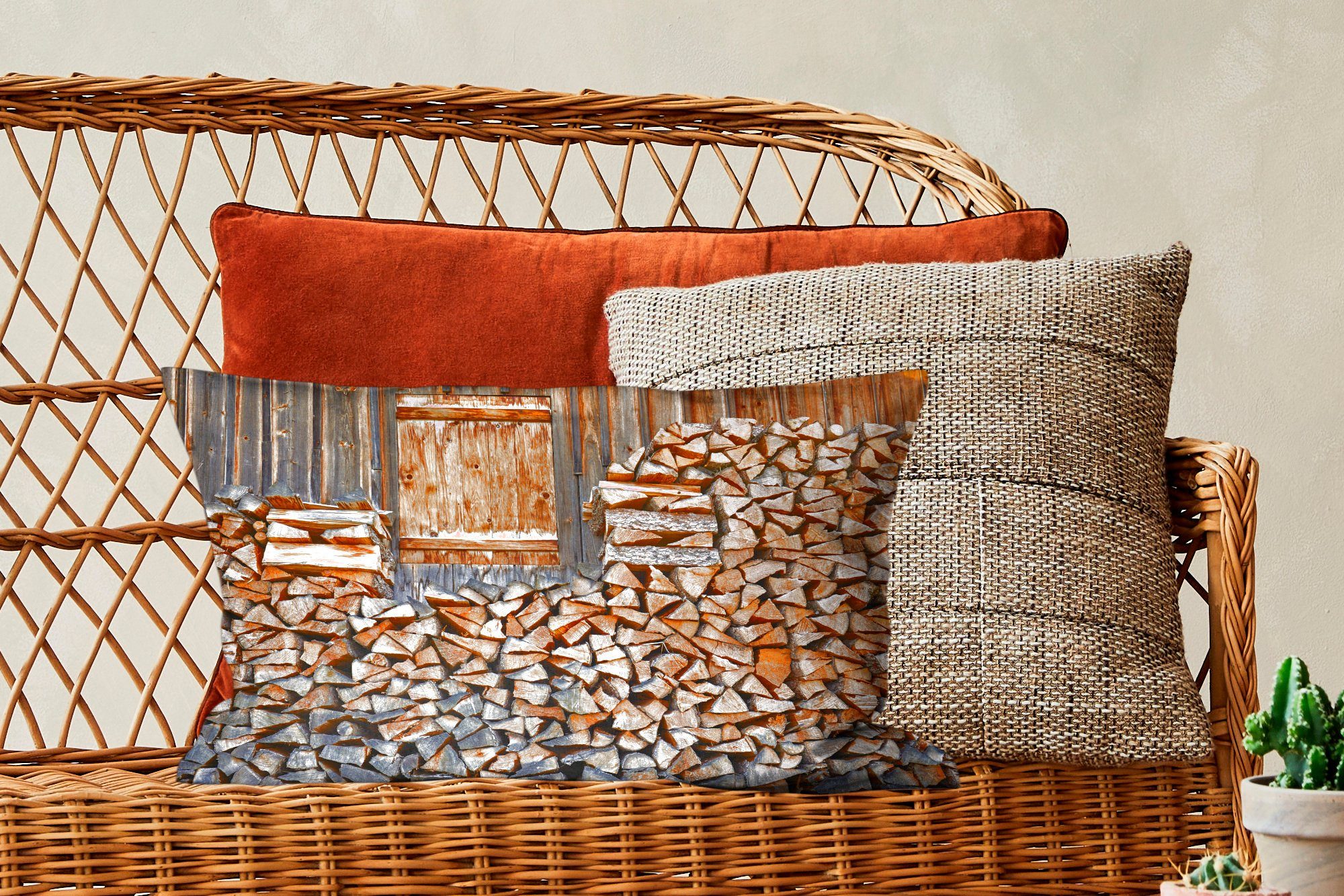 Schlafzimmer Zierkissen, mit Holzwand, eine Dekokissen Brennholz Dekokissen für MuchoWow Dekoration, Wohzimmer Füllung,