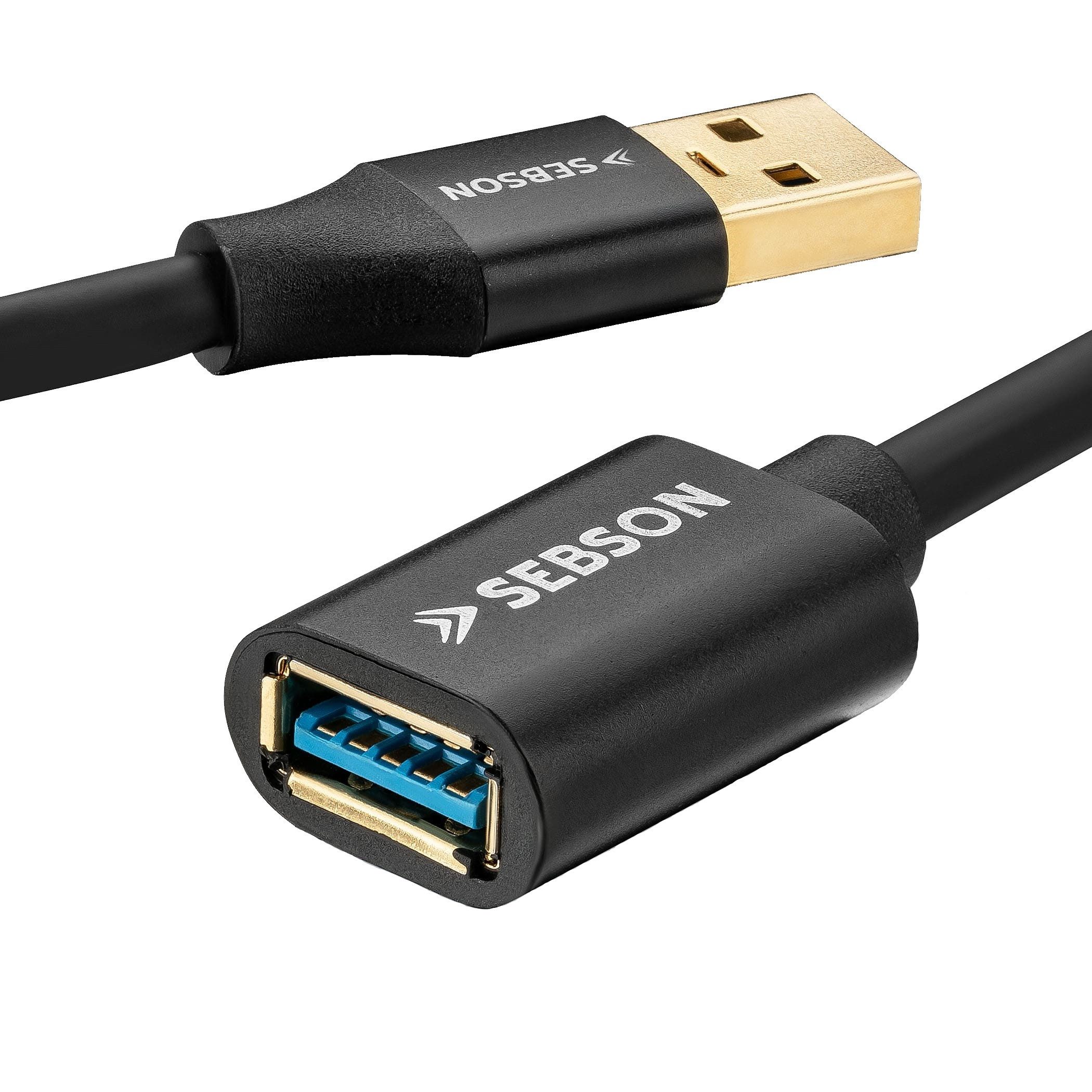 SEBSON USB Verlängerung 5m - A Stecker/A Buchse, USB 3.0 Datenkabel 5 Gbit/s USB-Kabel, (500 cm)