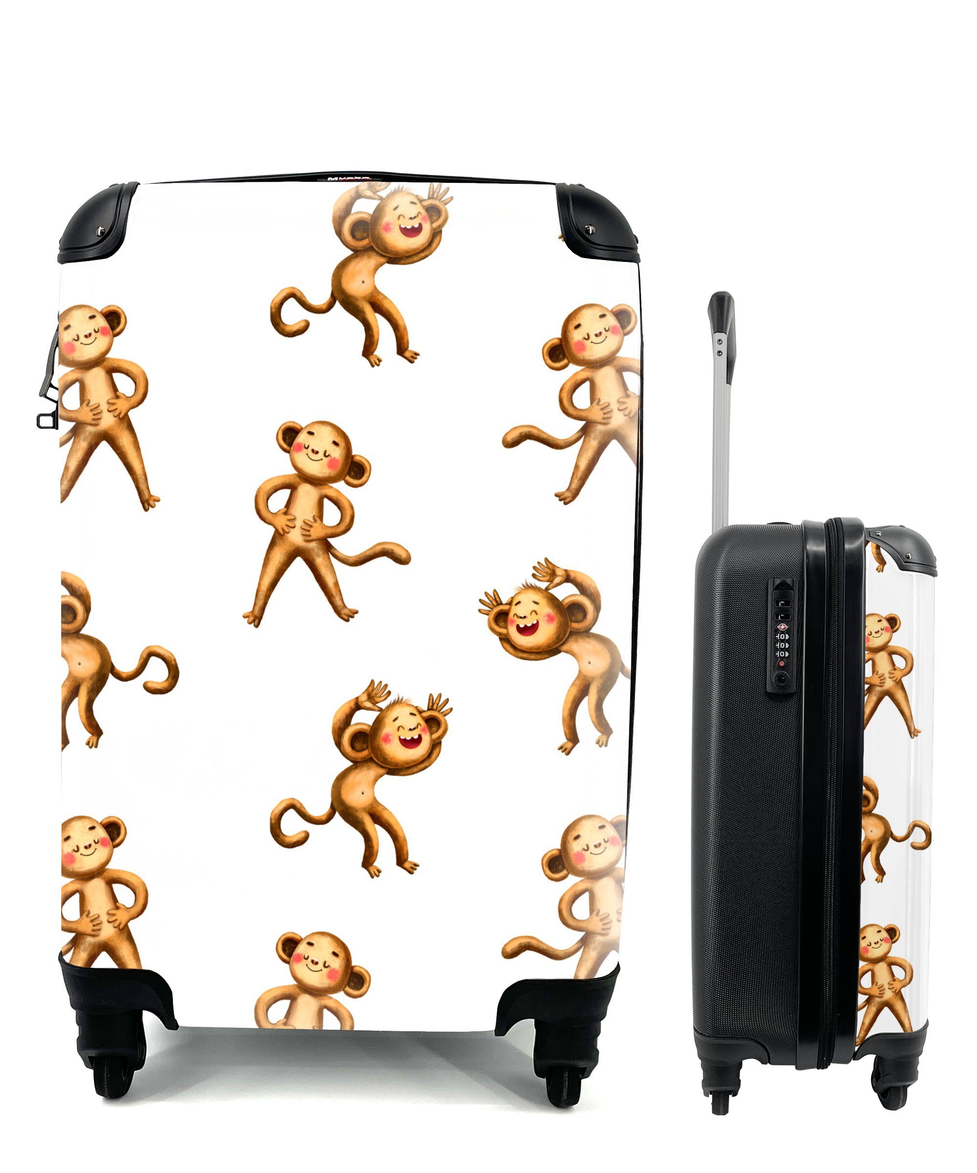 MuchoWow Handgepäckkoffer Affe - Kinder - Design, 4 Rollen, Reisetasche mit rollen, Handgepäck für Ferien, Trolley, Reisekoffer