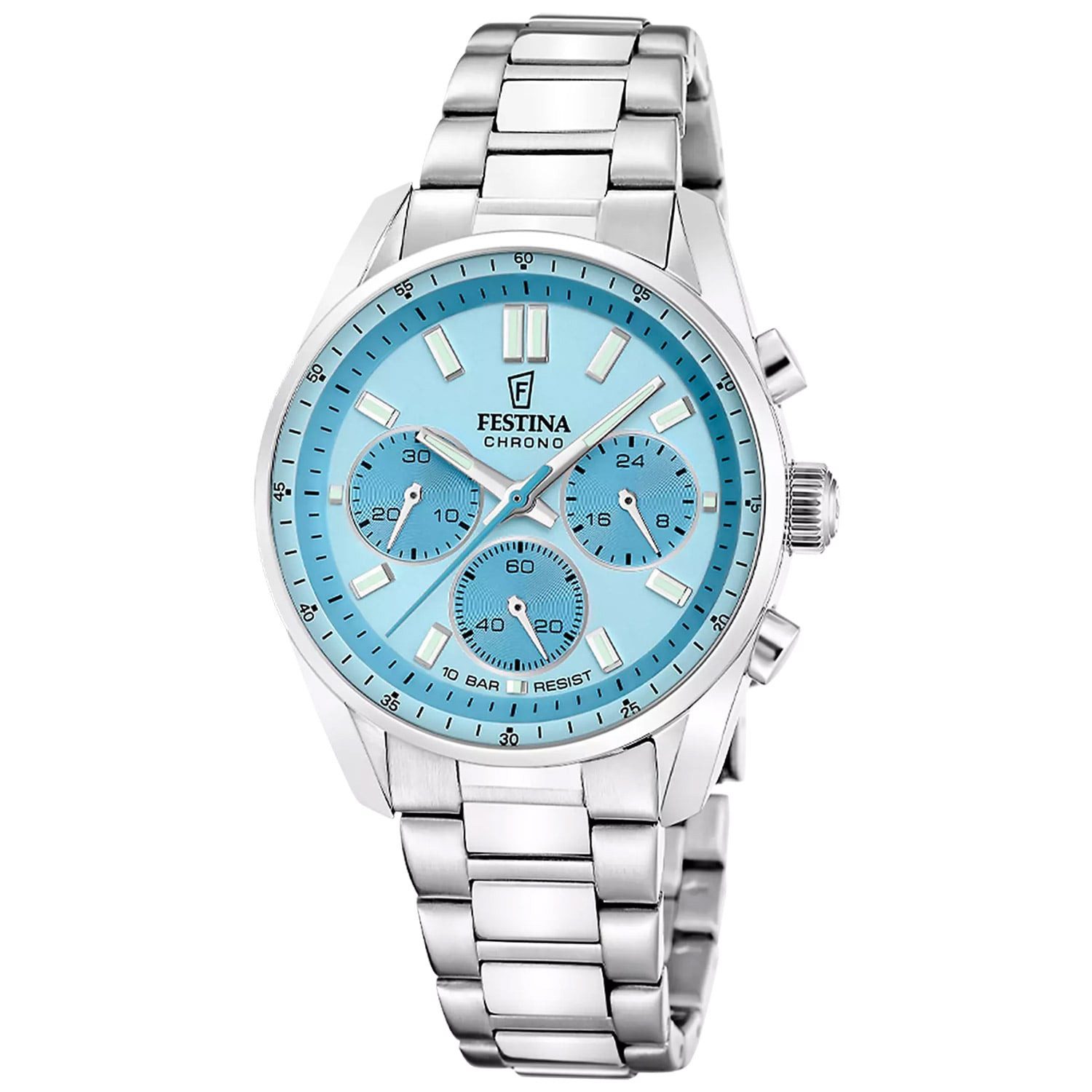 Festina Quarzuhr Armbanduhr Unisex Boyfriend Chronograph Stahl/Azurblau