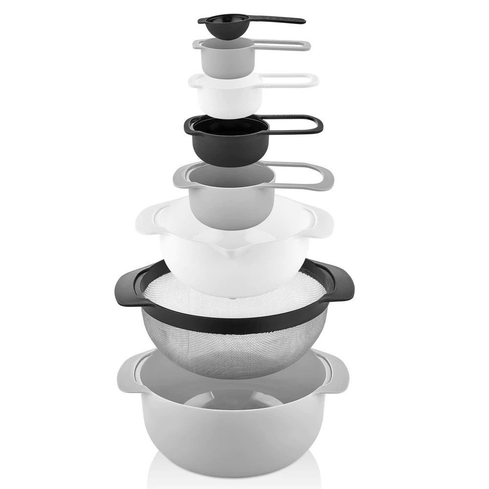 Herzberg Schüssel Herzberg Messbecher und Schüssel Set 8-teilig verschiedene Größen, Kunststoff Edelstahl, (8-tlg)