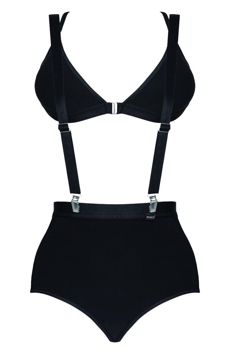 Set: Dekolleté-BH Frauen Dessous Set schwarz aus BH Top und ouvert Panty Slip mit Hosent