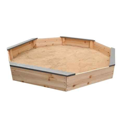 Loggyland Sandkasten Buddelkiste mit Abdeckung 8-eckig Sandkiste Sandbox aus Nadelholz, (komplettes Set), natur grau 177x177x20cm