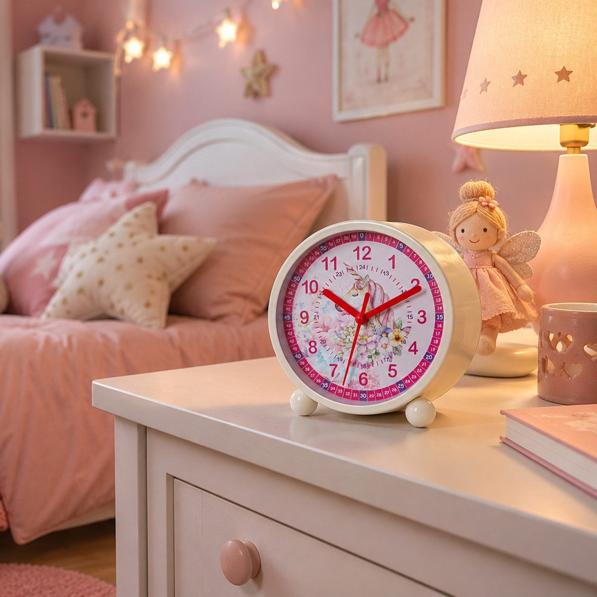 K&L Wall Art Tischuhr Kinder Tischwecker Junge Mädchen Tischuhr Kinderzimmer leises Uhrwerk, Kinderwecker mit Licht und Alarmfunktion