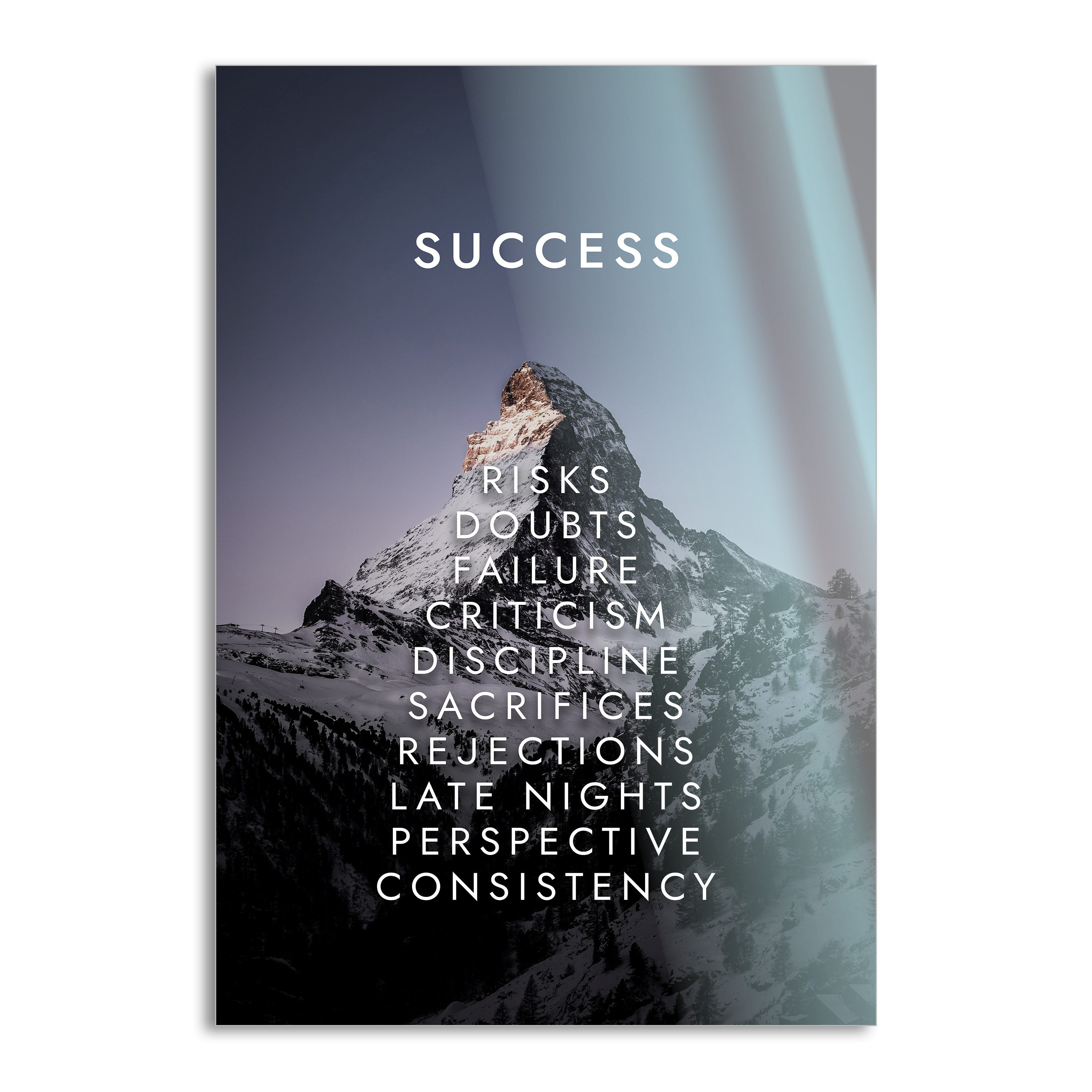 SimpleCanvas Wandbild Mountain of Success V2 - Leinwandbild Motivation, Wandbild Berg des Erfolgs, Sprüche, Ziele