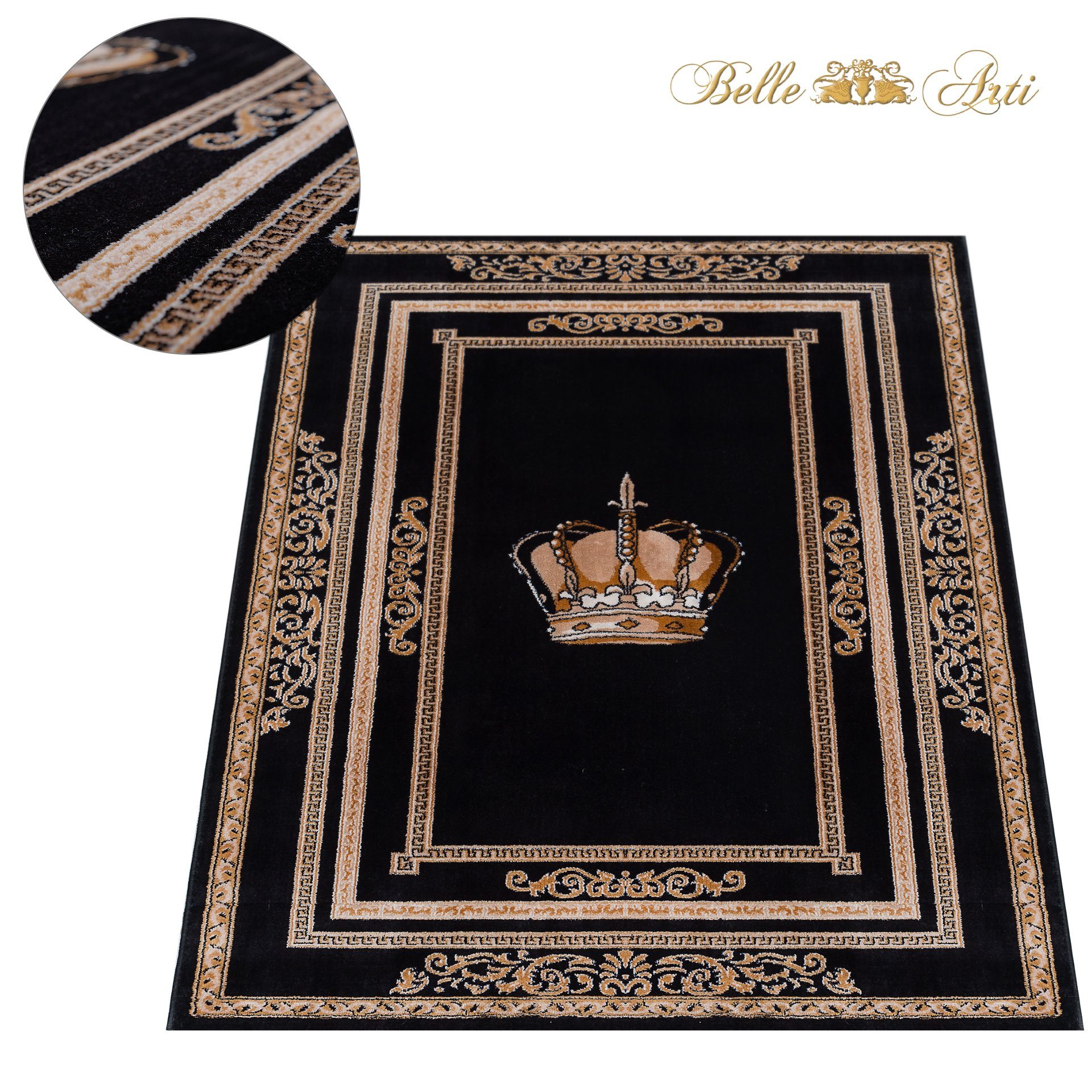 Belle Arti Teppich Teppich Wohnzimmer Wohnzimmerteppich schwarz gold Motiv Royal Krone