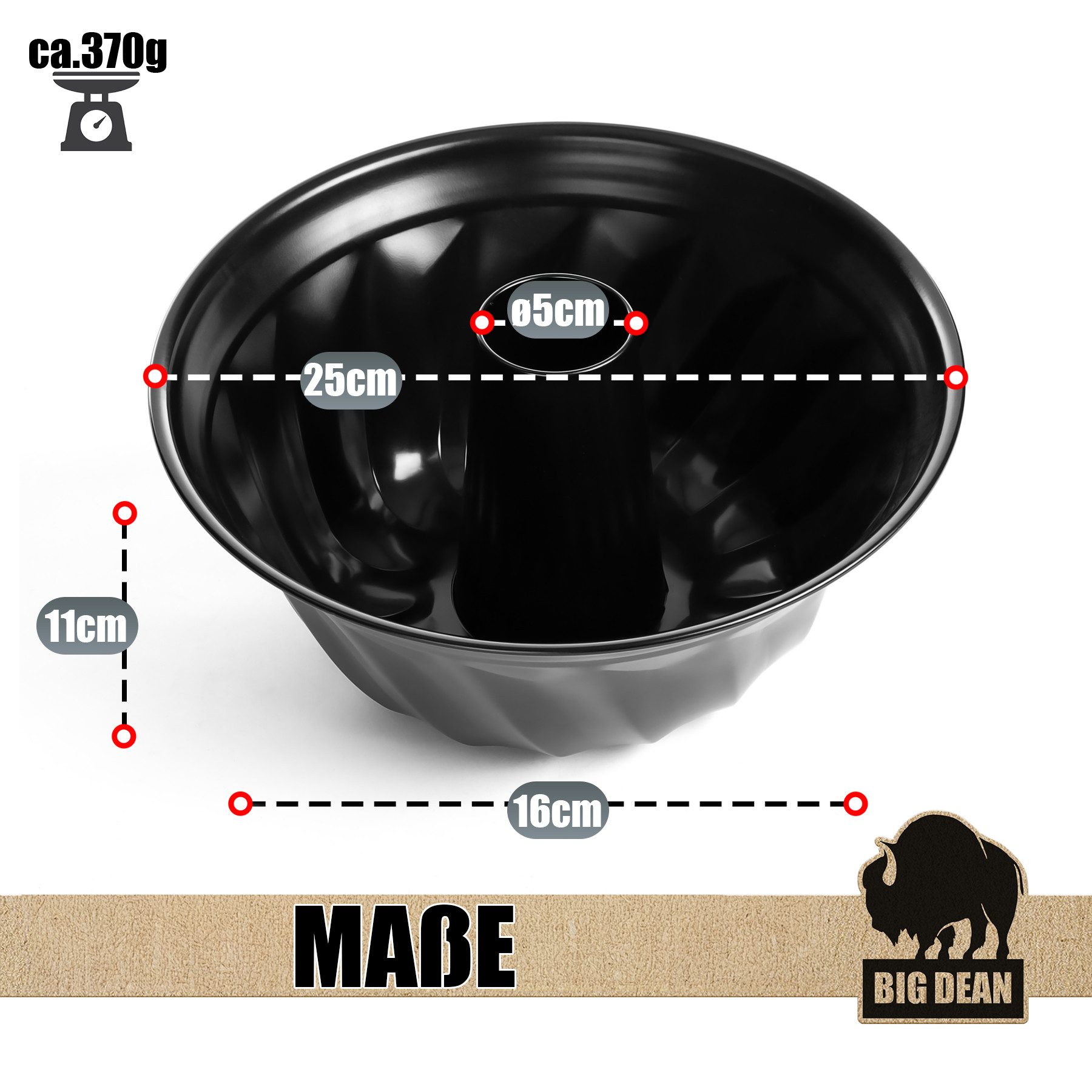 BigDean Gugelhupfform Ø25 cm antihaftbeschichtet Gugelhupf Backform Kuchenform mit perfekter, (Packung 1-tlg), Klassische Form, Langlebiger Karbonstahl, Formstabil