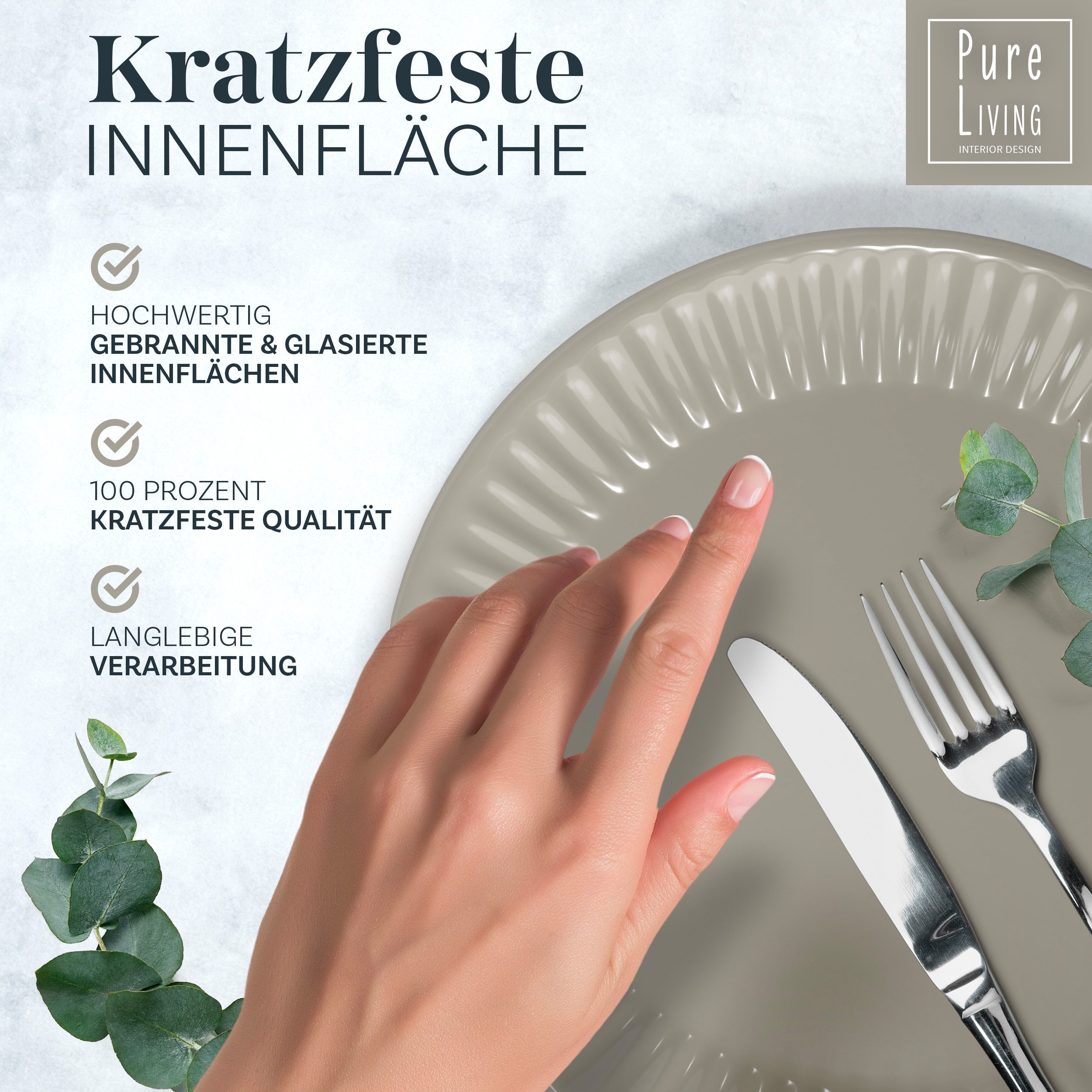 PURE LIVING INTERIOR DESIGN Geschirr-Set Hygge Becher, 6er-Set, 435 ml, Hellbraun Steingut, 6 Personen, Steingut, Spülmaschinenfest, mikrowellengeeignet, für Heißgetränke geeignet