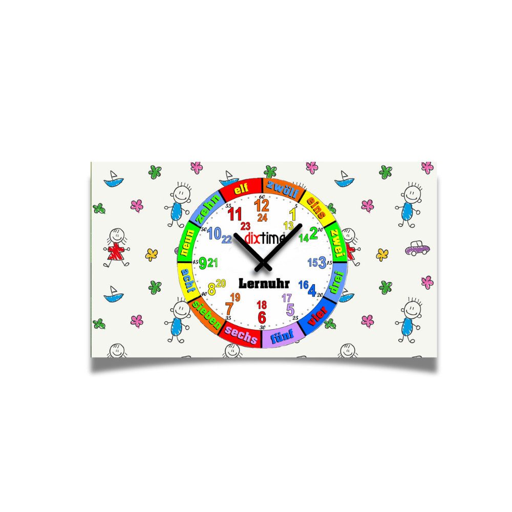 dixtime Wanduhr Kinder-Lernuhr buntes Malen und Zeichnen (Einzigartige 3D-Optik aus 4mm Alu-Dibond)
