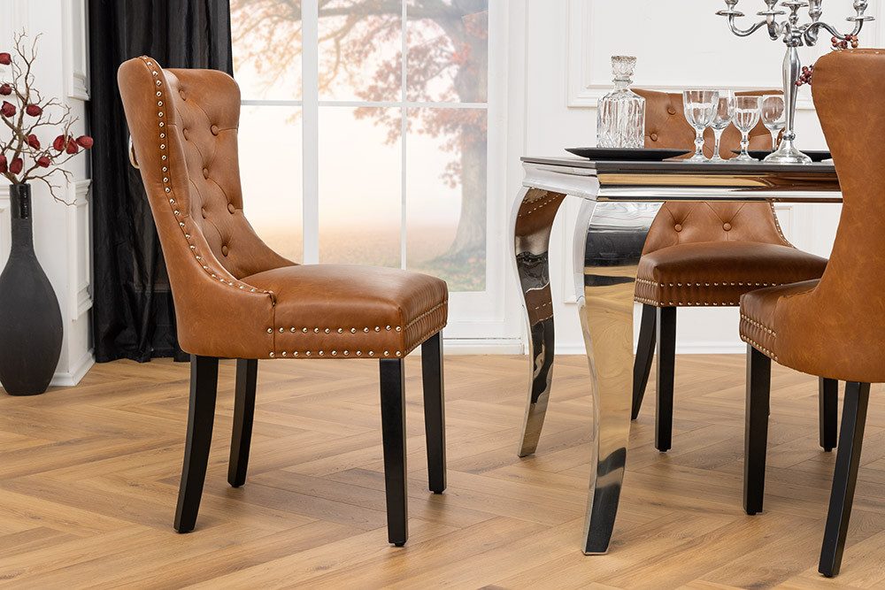 riess-ambiente Esszimmerstuhl CASTLE braun/schwarz - Kunstleder, Holzbeine, Komfortgriff, Ziernieten (Einzelartikel, 1 St), Barock & Chesterfield-Kombination - ideal für Küche & Esszimmer