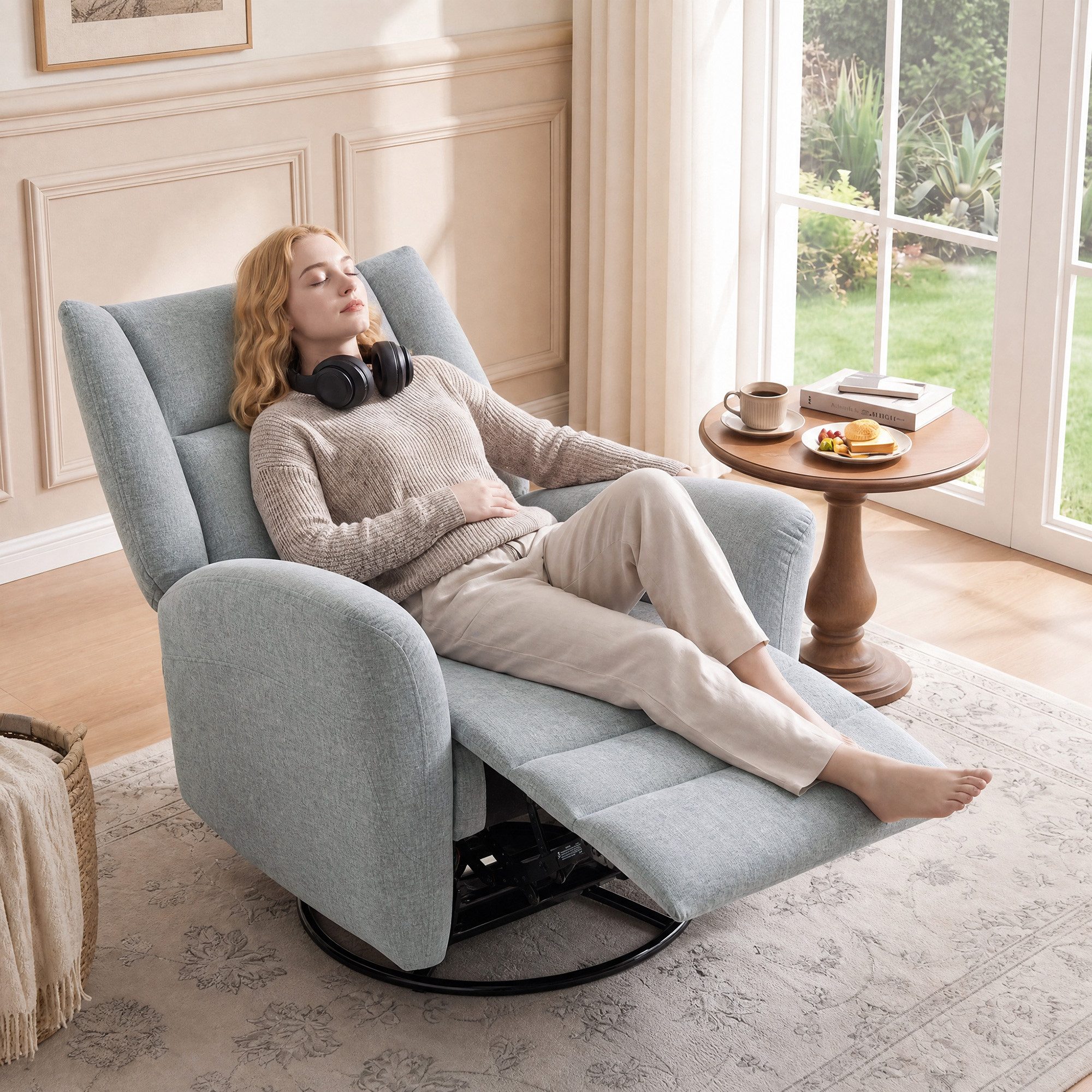 HOMCOM Relaxsessel Ruhesessel mit Schaukel- und Liegefunktion, breitem Sitz (TV Sessel, 1-St., 360° Drehbarer Liegesessel), für Wohnzimmer, Schlafzimmer, Heimkino, Hellgrau