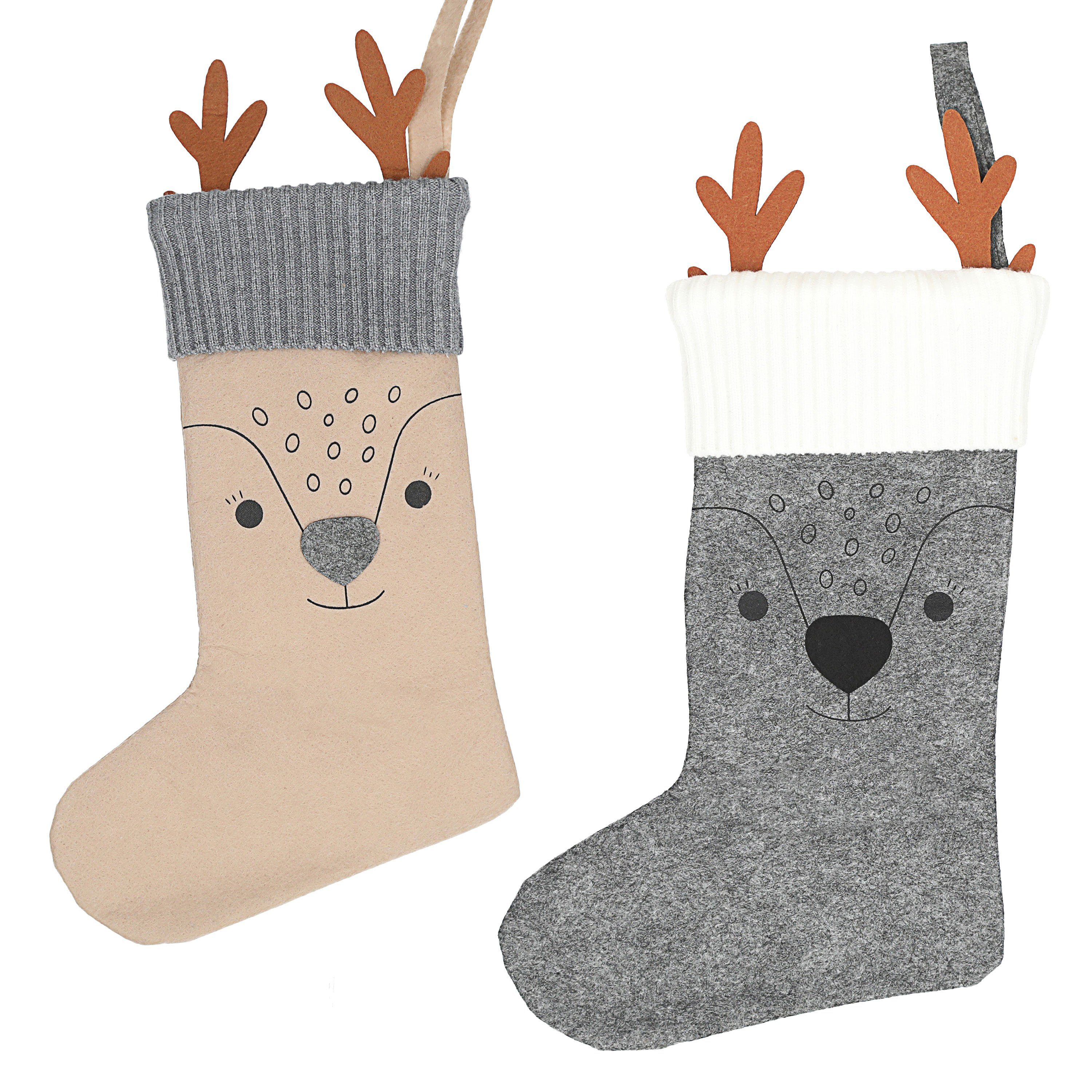 Filz 2er 20x40x2cm CEPEWA Nikolausstiefel Set Rentier beige grau Weihnachtssocke Socke