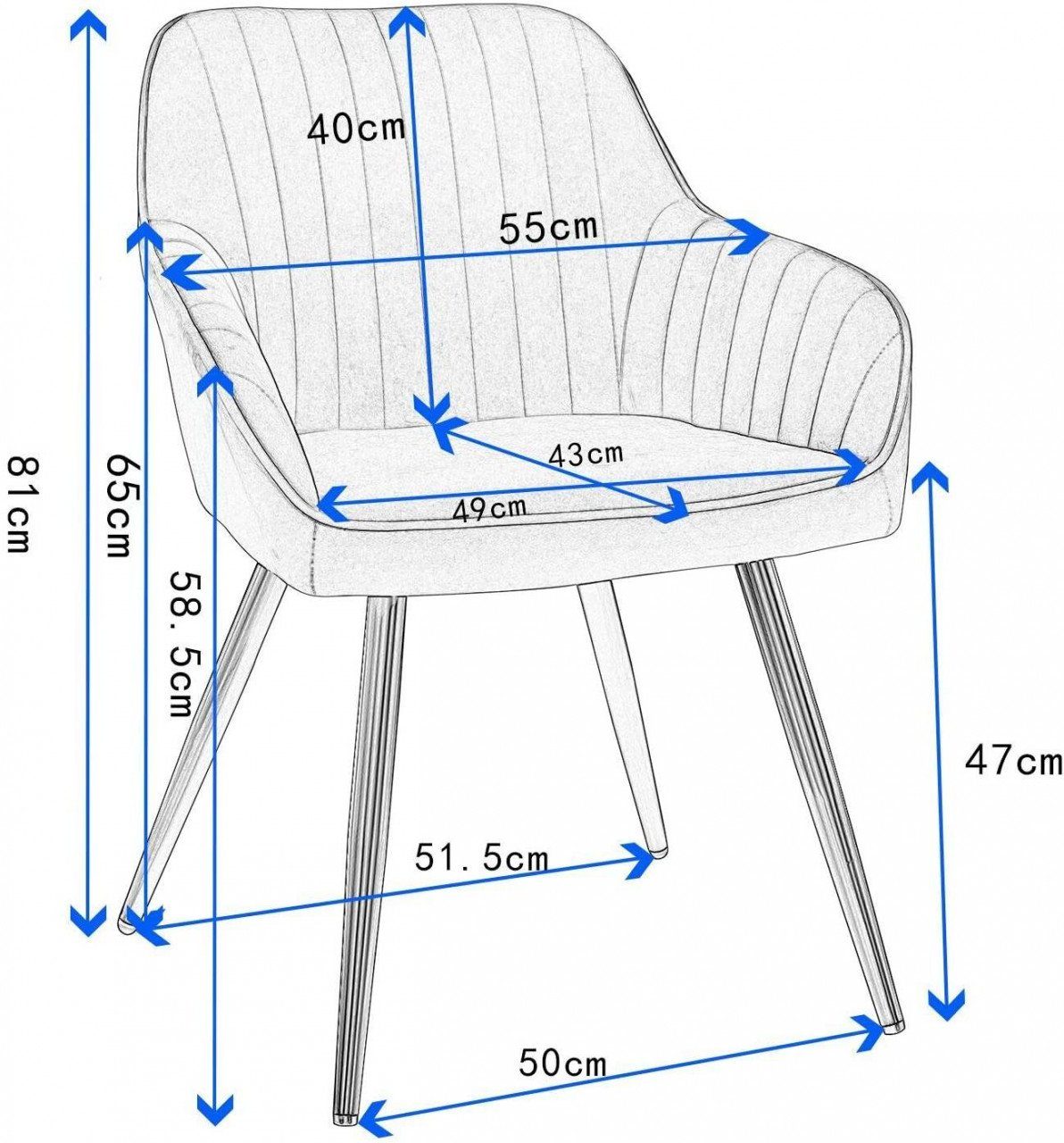 EUGAD Polsterstuhl (1 St), Metallbeine und Samtbezug, bis 120 kg belastbar