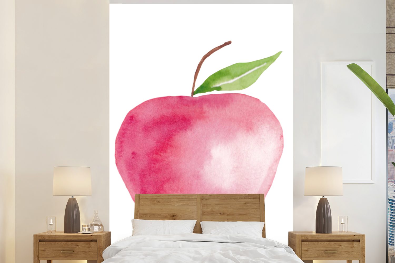 MuchoWow Fototapete Apfel - Farbe - Weiß, Matt, bedruckt, (3 St), Montagefertig Vinyl Tapete für Wohnzimmer, Wandtapete