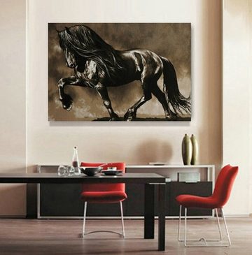 TPFLiving Kunstdruck (OHNE RAHMEN) Poster - Leinwand - Wandbild, Majestätisch laufendes Pferd in braunen Farbtönen (Verschiedene Größen), Farben: Leinwand bunt - Größe: 20x30cm