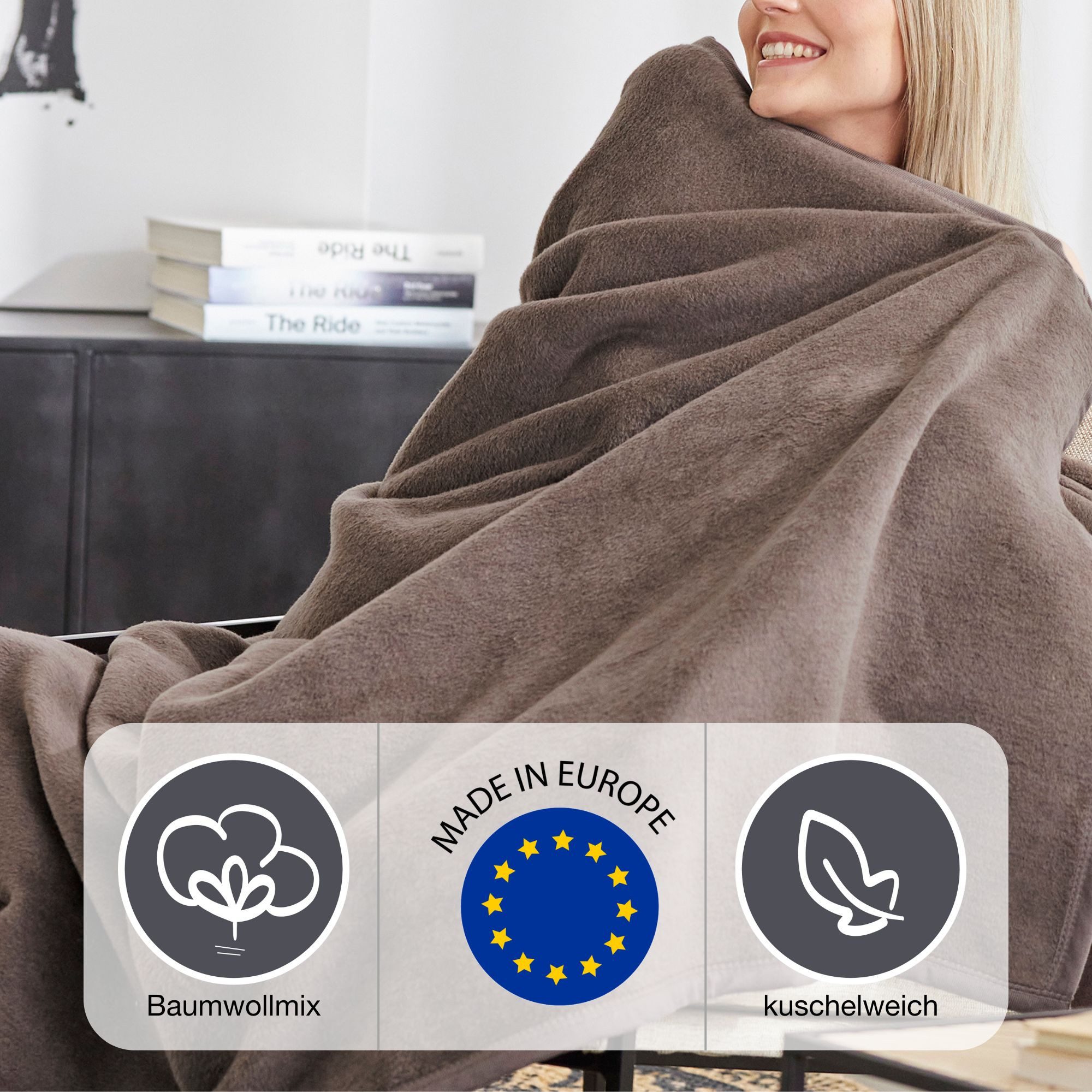 Wohndecke Luxus, IBENA, verschiedene Größen, uni, Kuscheldecke, Premium, made in Europe!