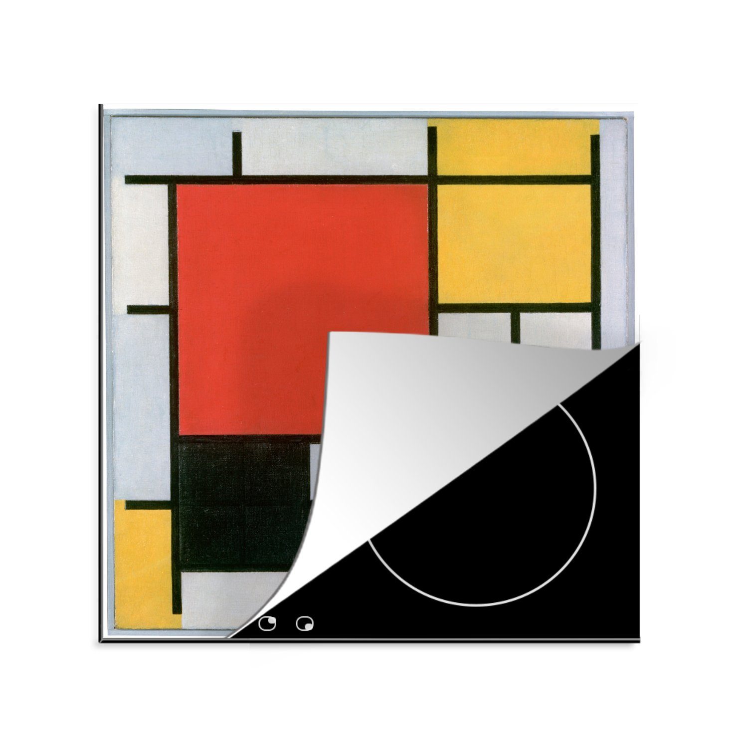 Blau Piet Gelb Komposition Vinyl, Mondrian, und - Ceranfeldabdeckung, Arbeitsplatte 2 in Rot Herdblende-/Abdeckplatte MuchoWow cm, 78x78 tlg), für (1 küche