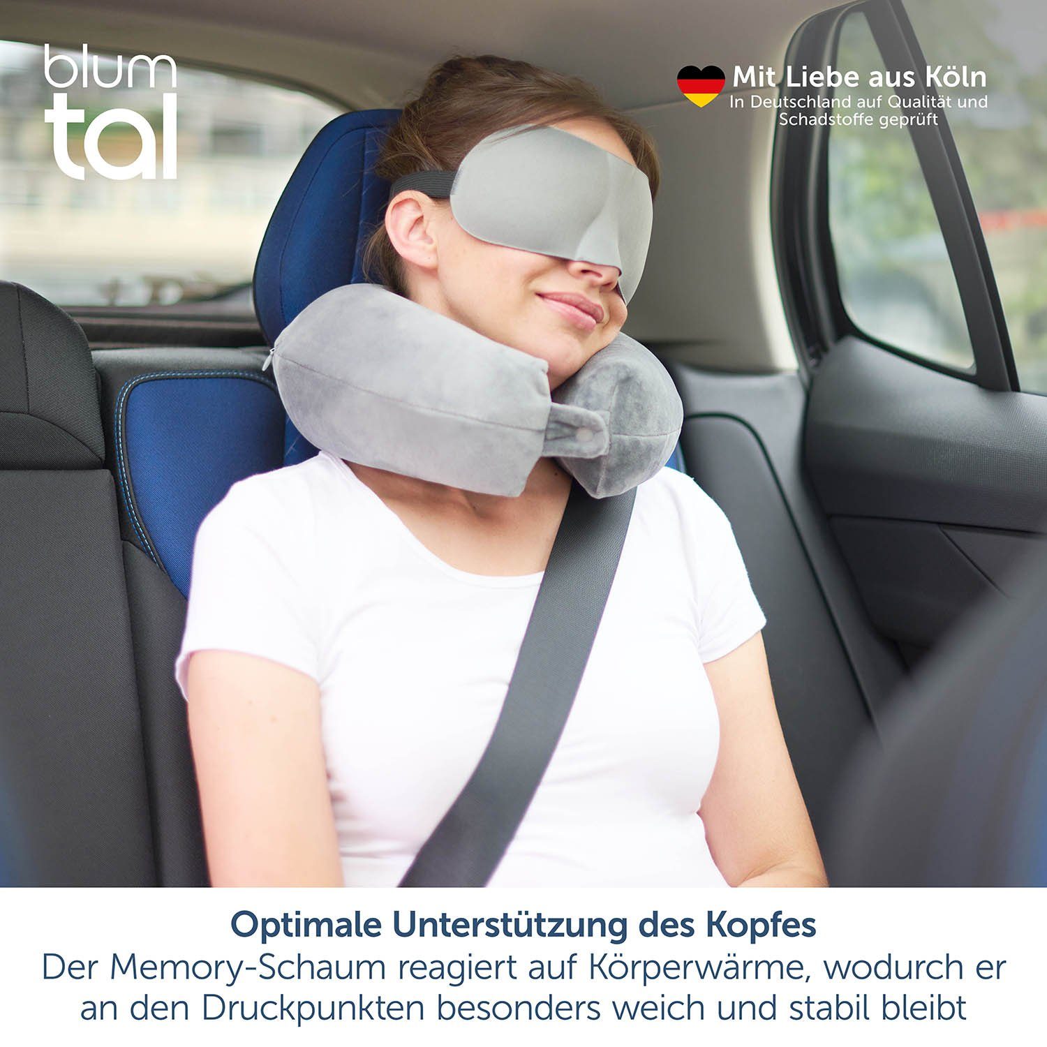 Flugzeug, Essentials Blumtal Zug, Blumtal für Ohrstöpsel - Travel Auto, oder inkl. Nackenkissen Foam Grün Nackenhörnchen - Schlafmaske Reisekissen waschbarem Reisekissen Bezug, Camping mit Zuhause, Memory &