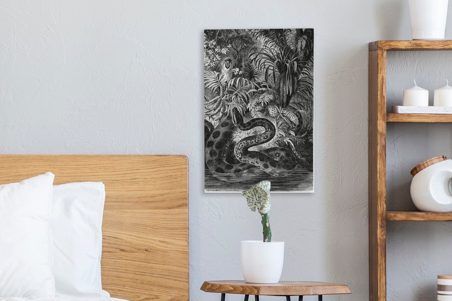 schwarz-weiß, 20x30 einer Leinwandbild Leinwandbild OneMillionCanvasses® St), fertig Zackenaufhänger, bespannt cm Anakonda Illustration in Gemälde, (1 inkl.