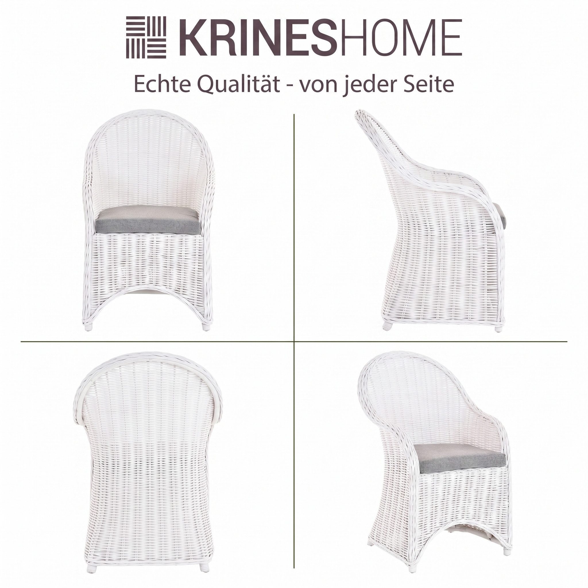 Krines Home Esszimmersessel Rattansessel Esszimmerstuhl mit Armlehne Korbsessel Esszimmersessel, Flechtsessel mit Polster – Bild 3 von 5