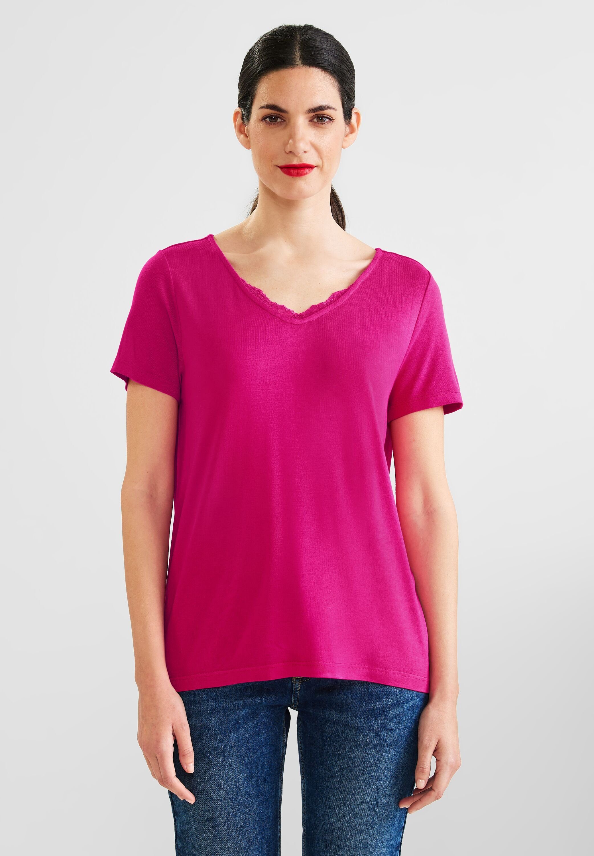 STREET ONE T-Shirt Street One T-Shirt mit Spitzendetail in Nu Pink (1-tlg)  Nicht Vorhanden