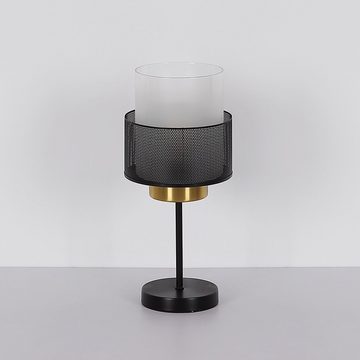 Globo Schreibtischlampe, Leuchtmittel nicht inklusive, Tischleuchte Beistellleuchte Nachttischlampe Glas weiß Gitter schwarz