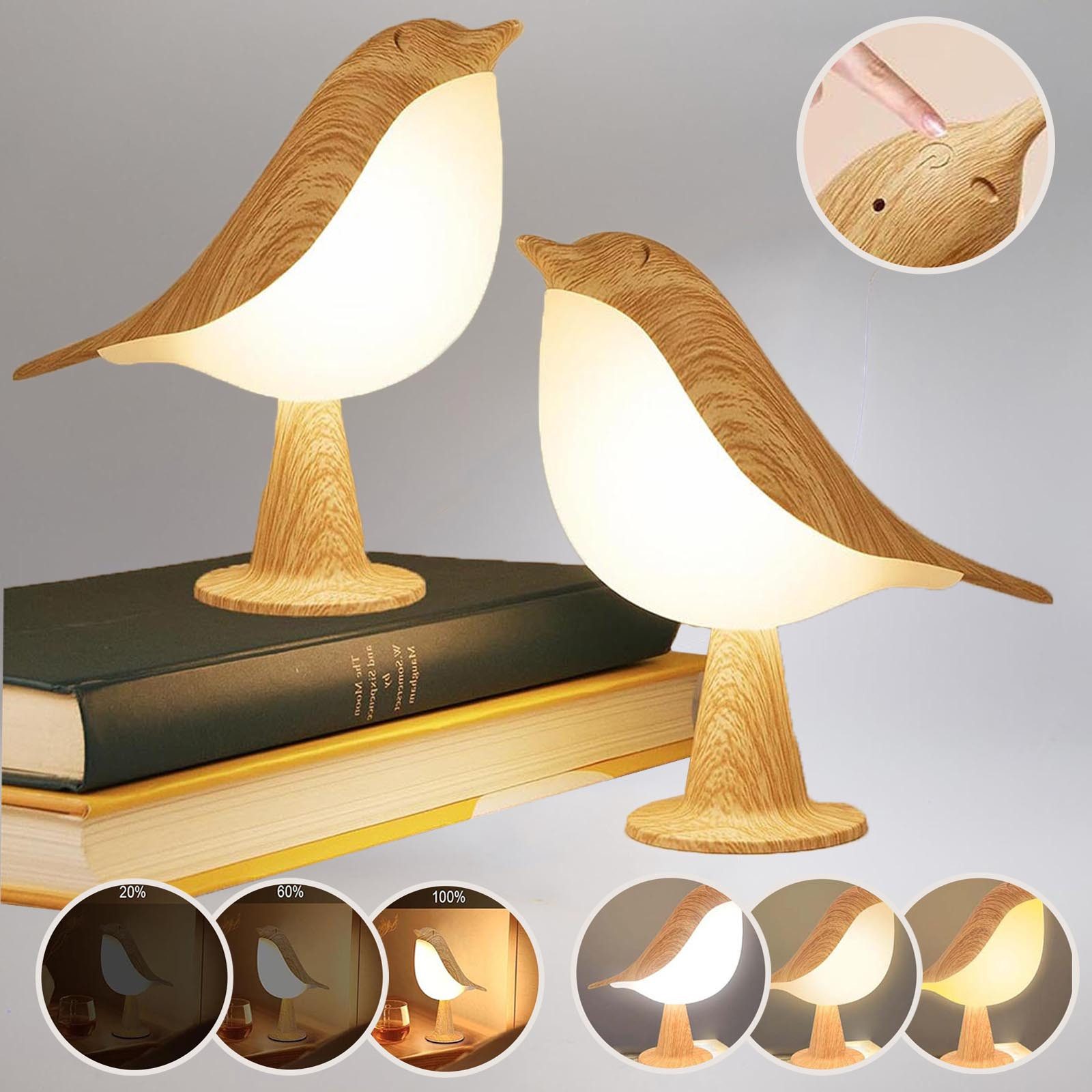 LED Nachtlicht Nachttischlampe Birdie,Kabelloses,Touch Dimmbare,Ramadan Nachtlicht