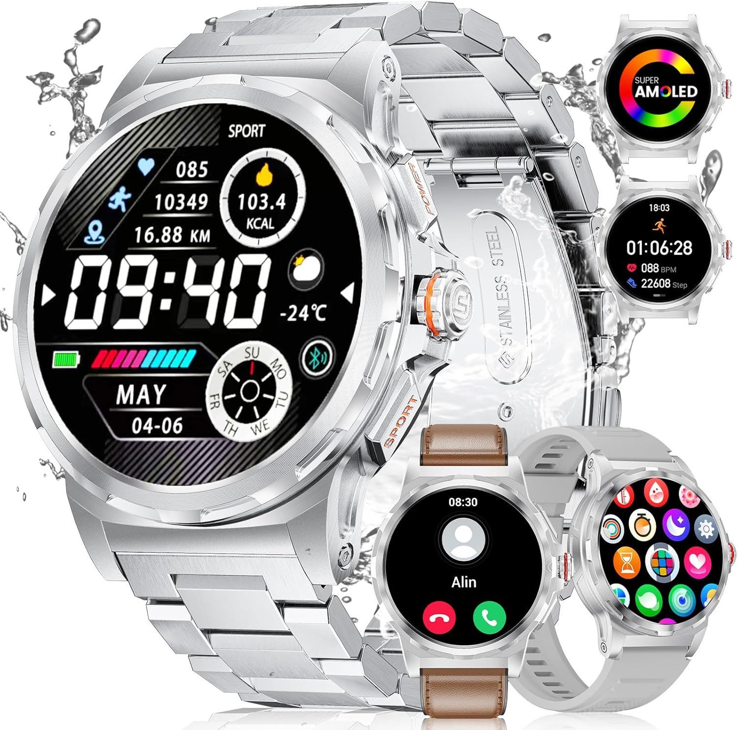 Lige SML6-S-E Smartwatch (3,6 cm, android ios), Outdoor Smartwatch mit AMOLED Display Bluetooth Telefonie