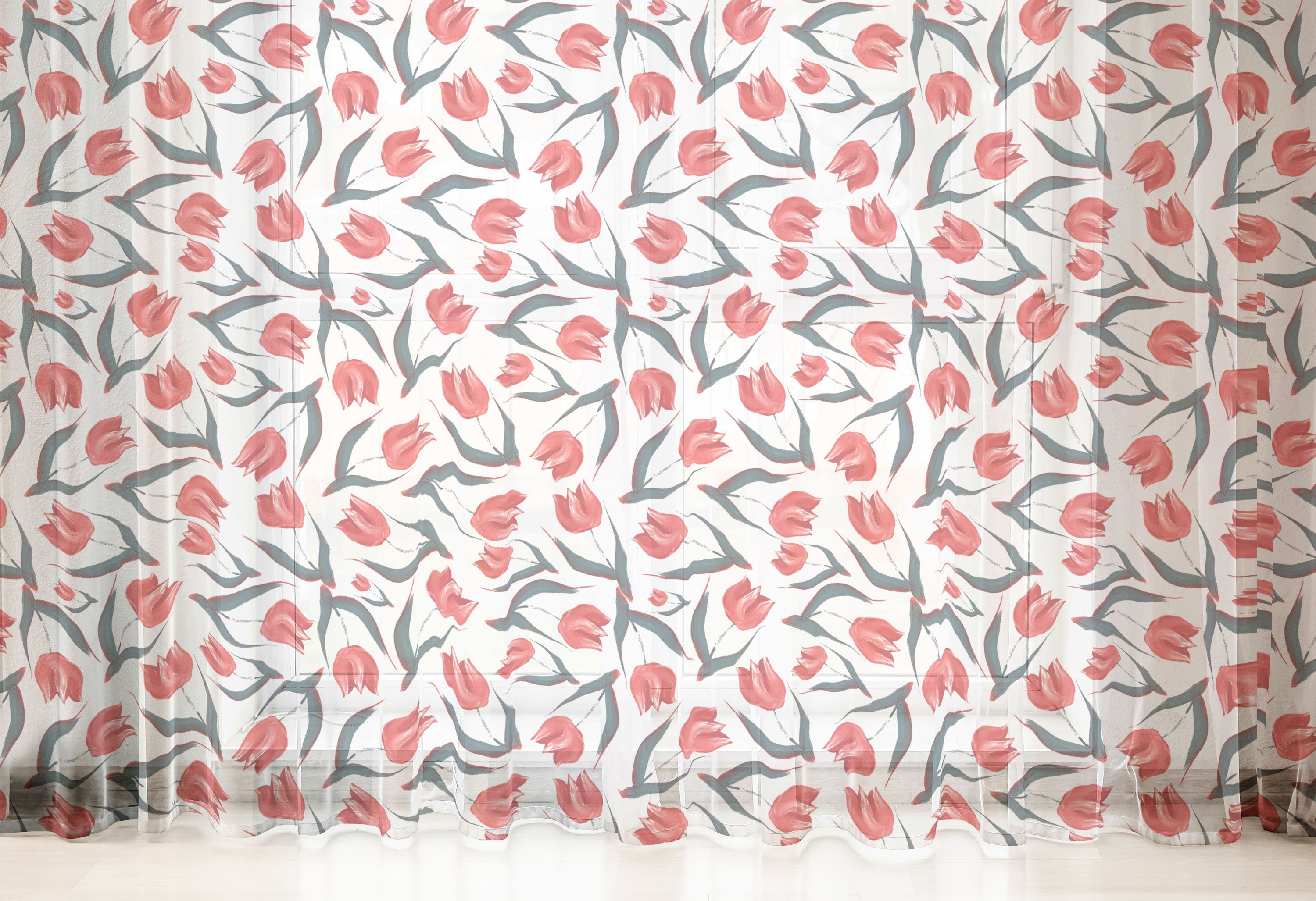 Inspired Gardine für rot Vintage Hochzeit Tulpen Panels, Party Abakuhaus, Drapierung schiere 2