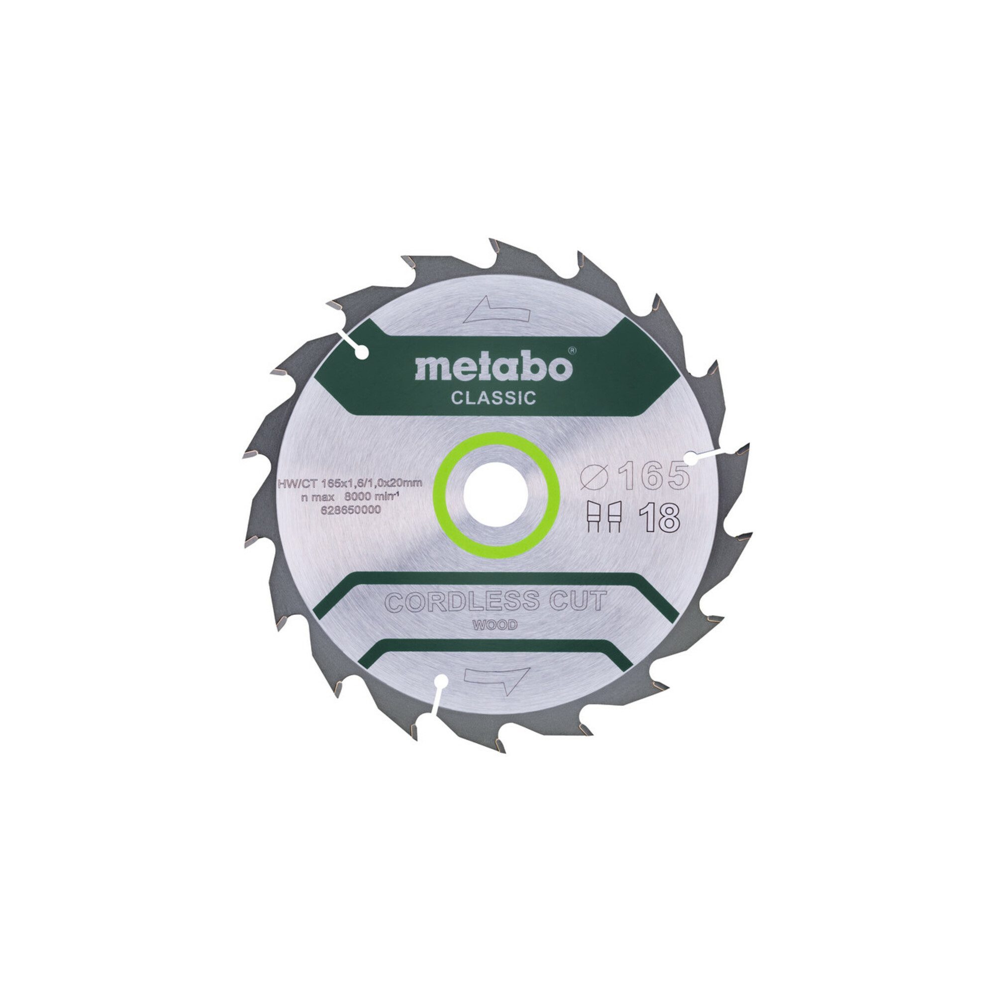 metabo Kreissägeblatt Metabo Sägeblatt "cordless cut wood - classic", 165x1,6/1,0x20 Z18 WZ