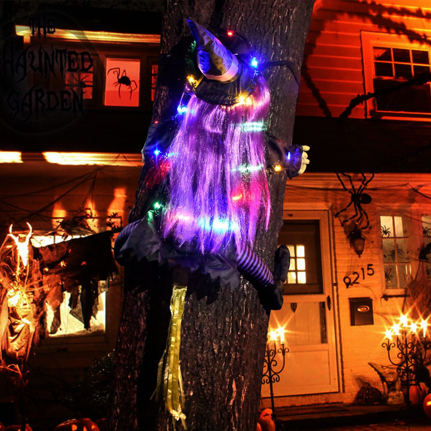 Dekoobjekt Abstürzende Hexe in Baum Halloween-Dekorationen mit LED