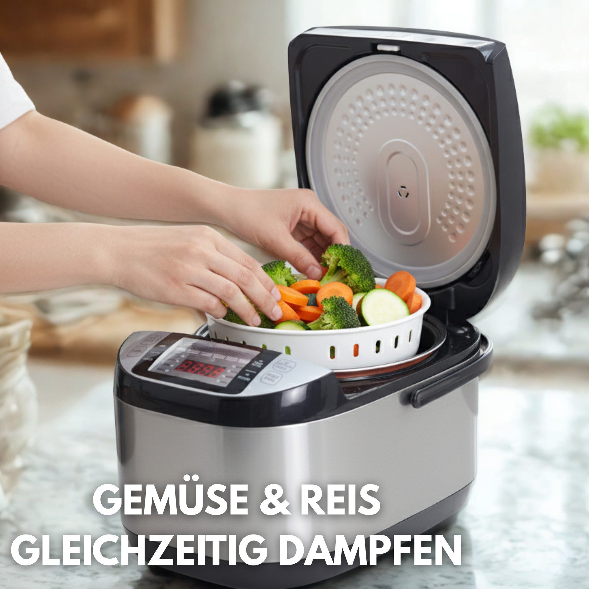 Sommertal Reiskocher Sommertal Reiskocher RK50 5L mit 3D-Heating 790W 8 Kochfunktionen, 790 W, 3D Heizsystem, Warmhaltefunktion & Timer – Bild 5 von 5